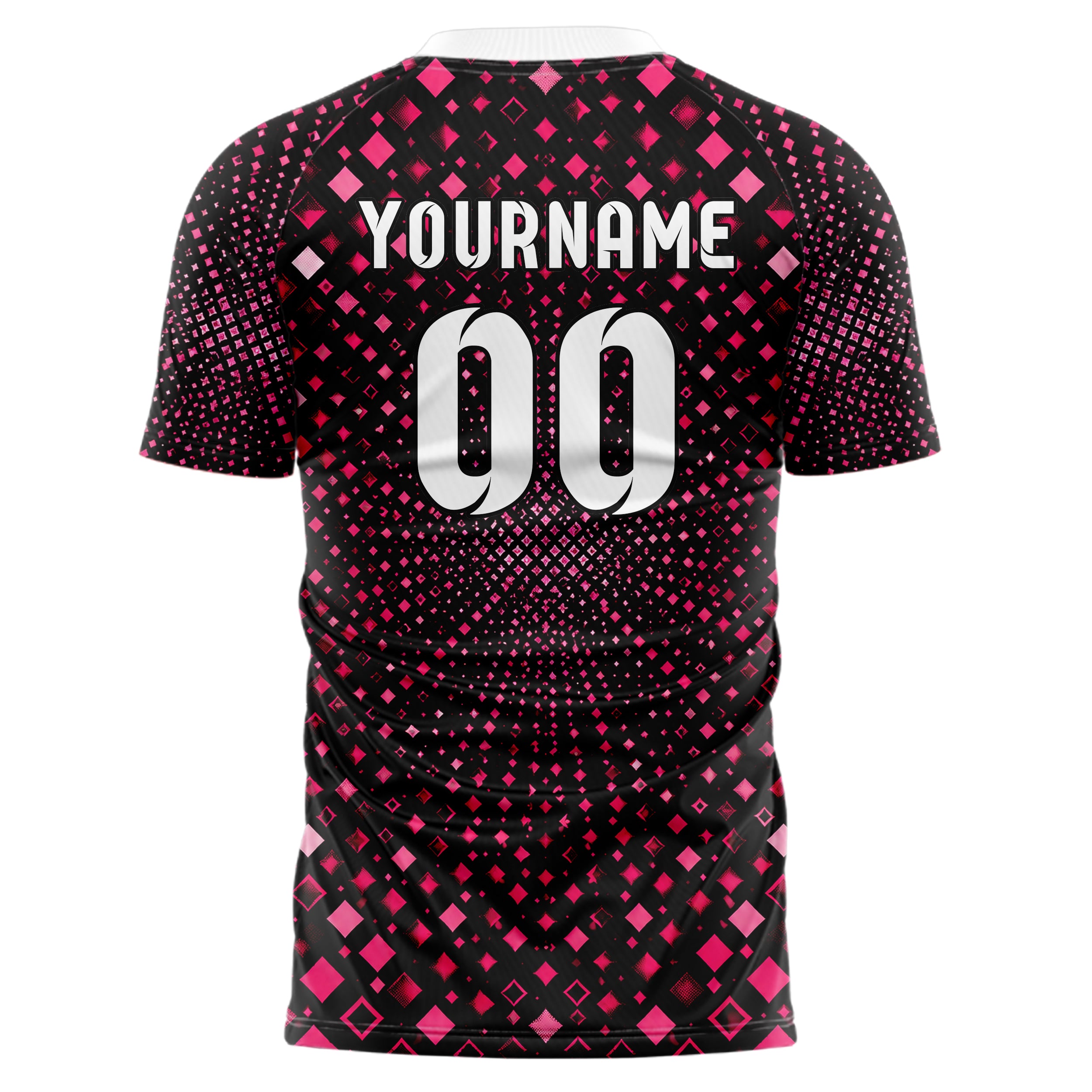 Hot Pink lebendiges Rauten Micro to Macro Gradient Design 01-0292 individuelles Fußballtrikot back