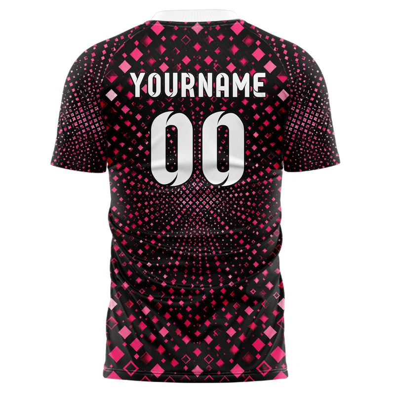 Hot Pink lebendiges Rauten Micro to Macro Gradient Design 01-0292 individuelles Fußballtrikot back