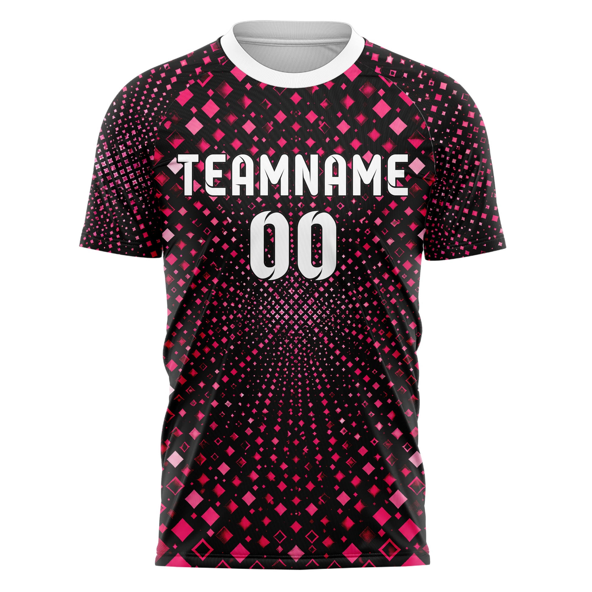 Hot Pink lebendiges Rauten Micro to Macro Gradient Design 01-0292 individuelles Fußballtrikot front