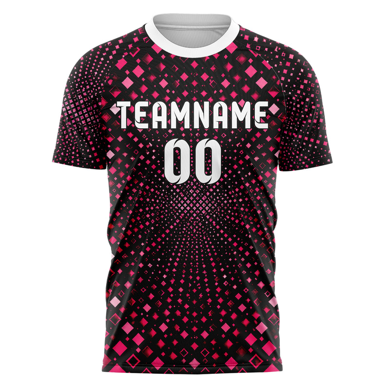 Hot Pink lebendiges Rauten Micro to Macro Gradient Design 01-0292 individuelles Fußballtrikot front