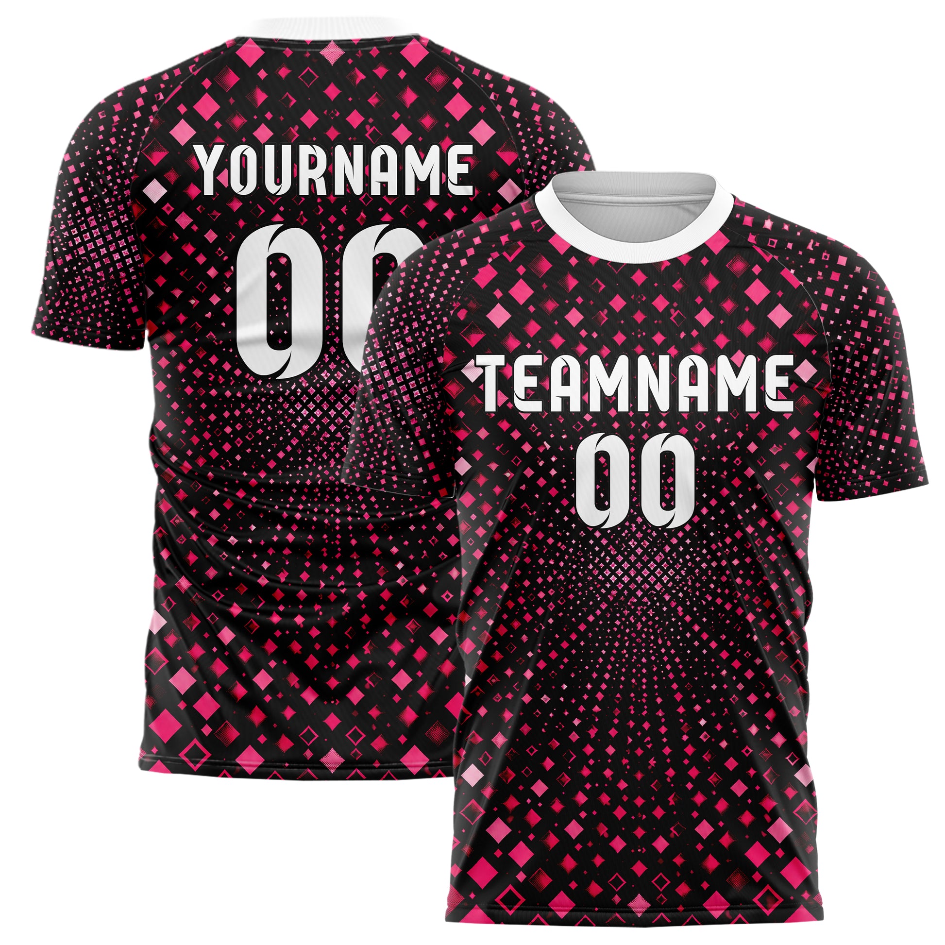 Hot Pink lebendiges Rauten Micro to Macro Gradient Design 01-0292 individuelles Fußballtrikot main