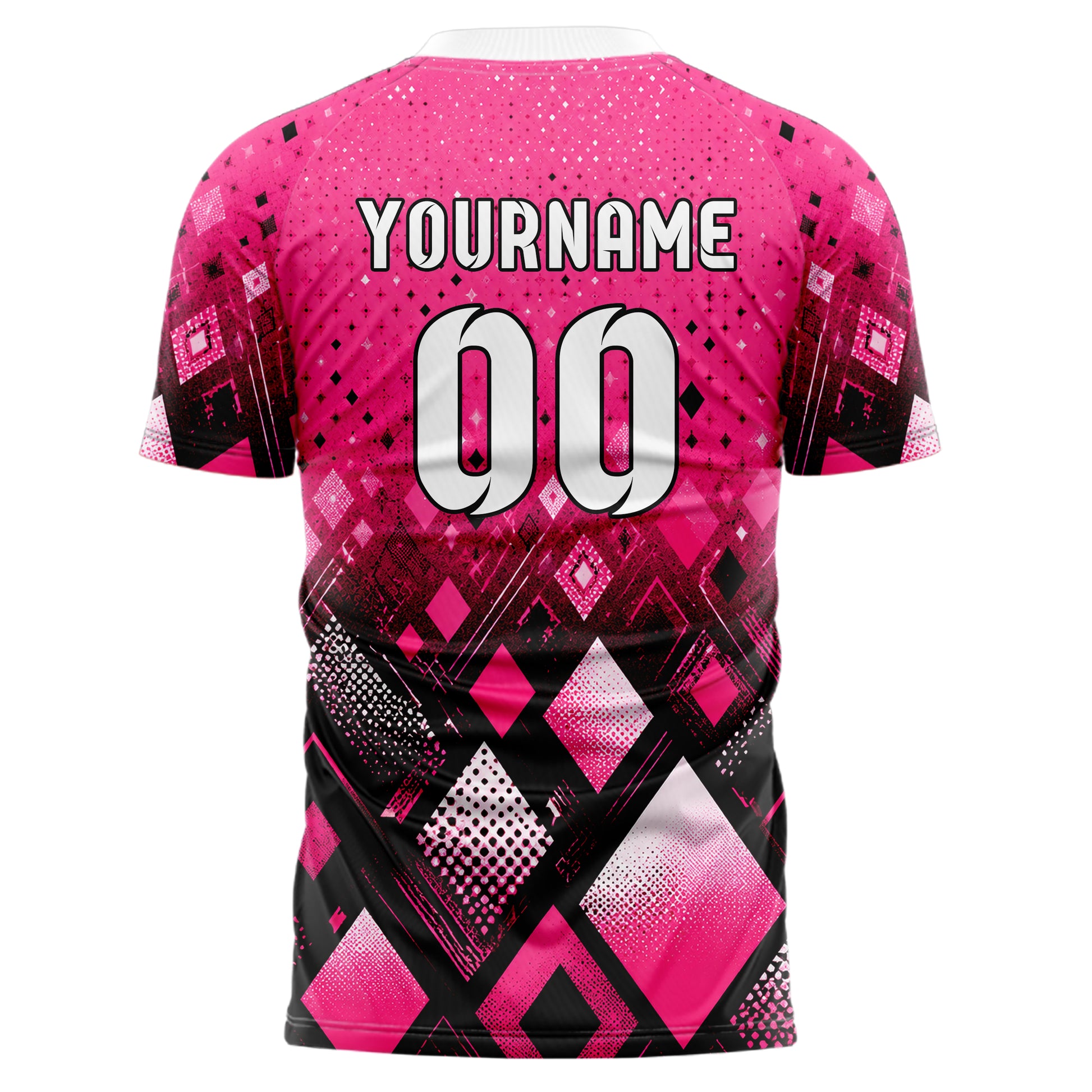 Hot Pink lebendiges Rauten Micro to Macro Gradient Design 01-0388 individuelles Fußballtrikot back