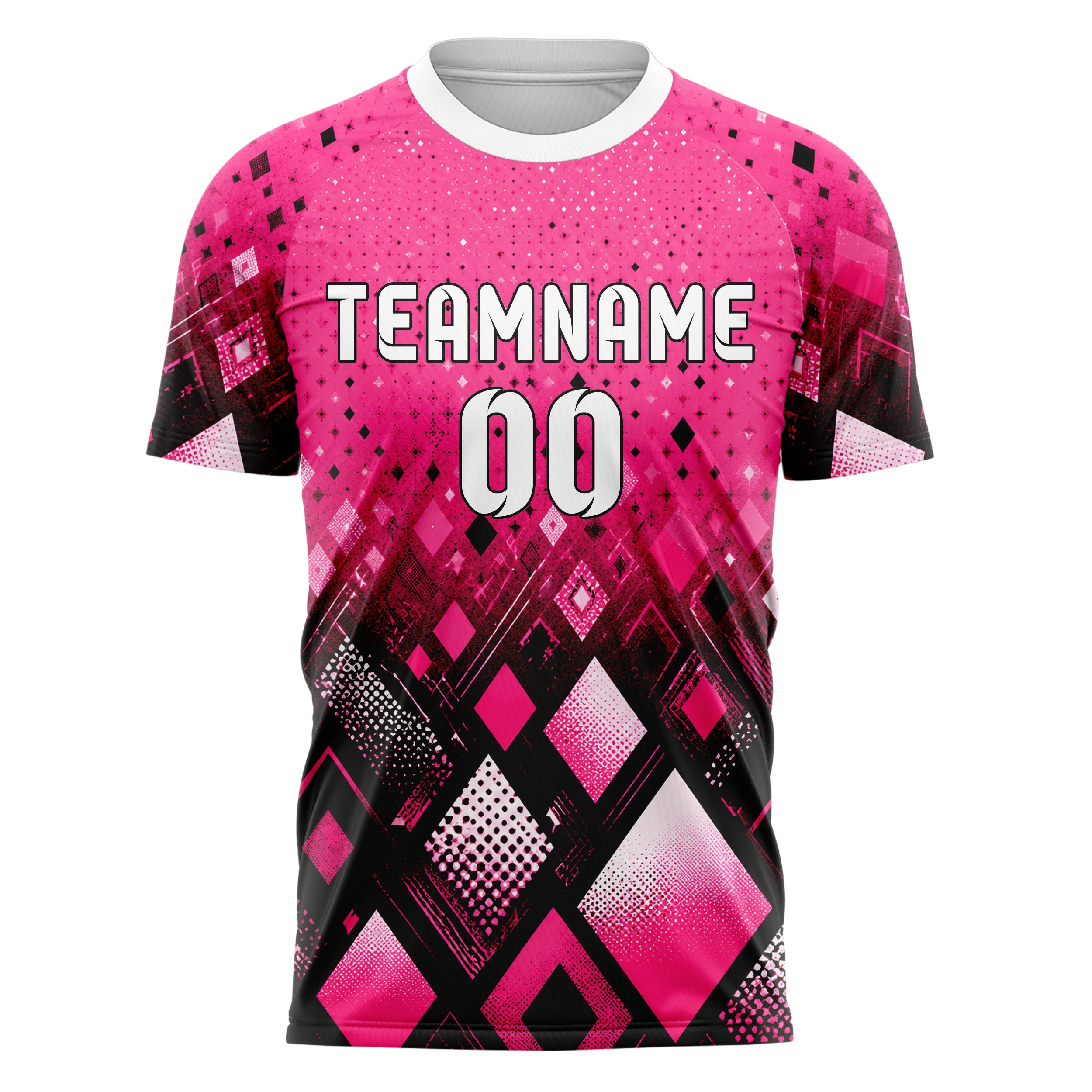 Hot Pink lebendiges Rauten Micro to Macro Gradient Design 01-0388 individuelles Fußballtrikot front