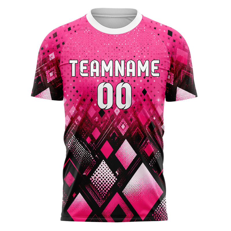 Hot Pink lebendiges Rauten Micro to Macro Gradient Design 01-0388 individuelles Fußballtrikot front
