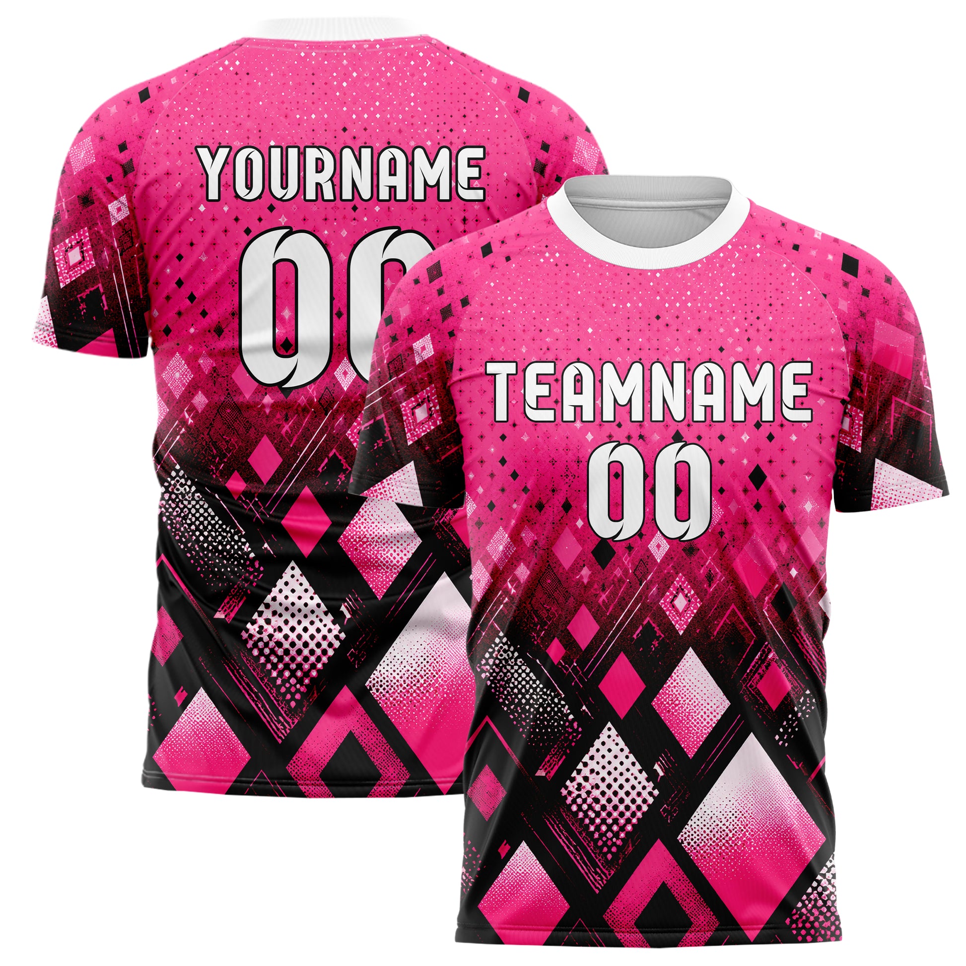Hot Pink lebendiges Rauten Micro to Macro Gradient Design 01-0388 individuelles Fußballtrikot main