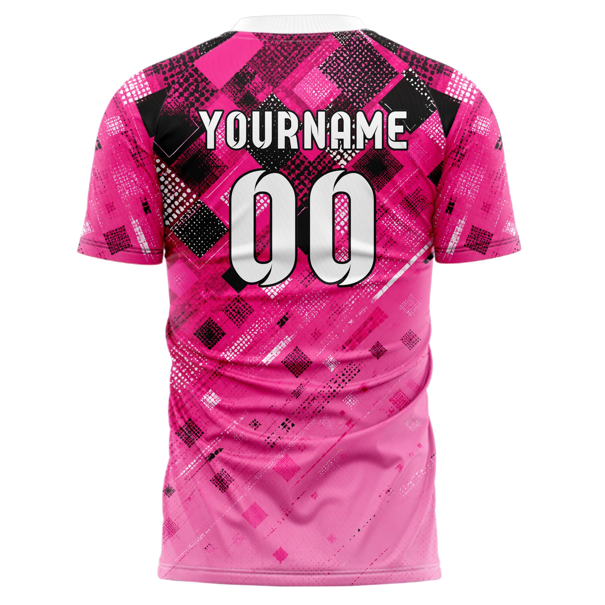 Hot Pink lebendiges Rauten dichter Verlauf von oben Design 01-0064 individuelles Fußballtrikot back