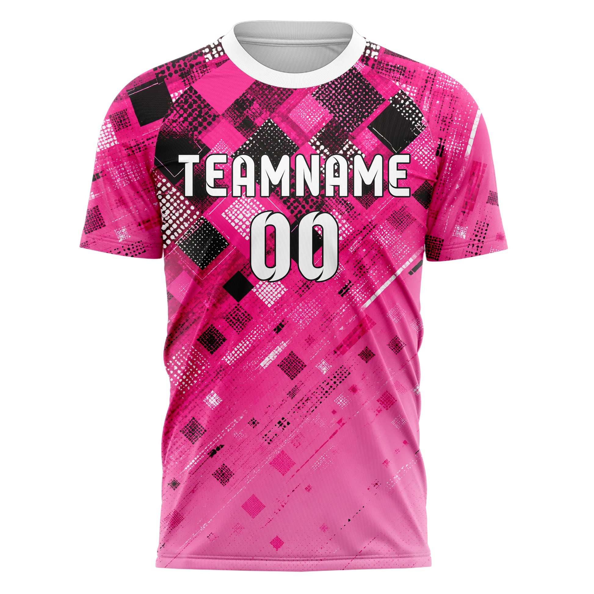 Hot Pink lebendiges Rauten dichter Verlauf von oben Design 01-0064 individuelles Fußballtrikot front