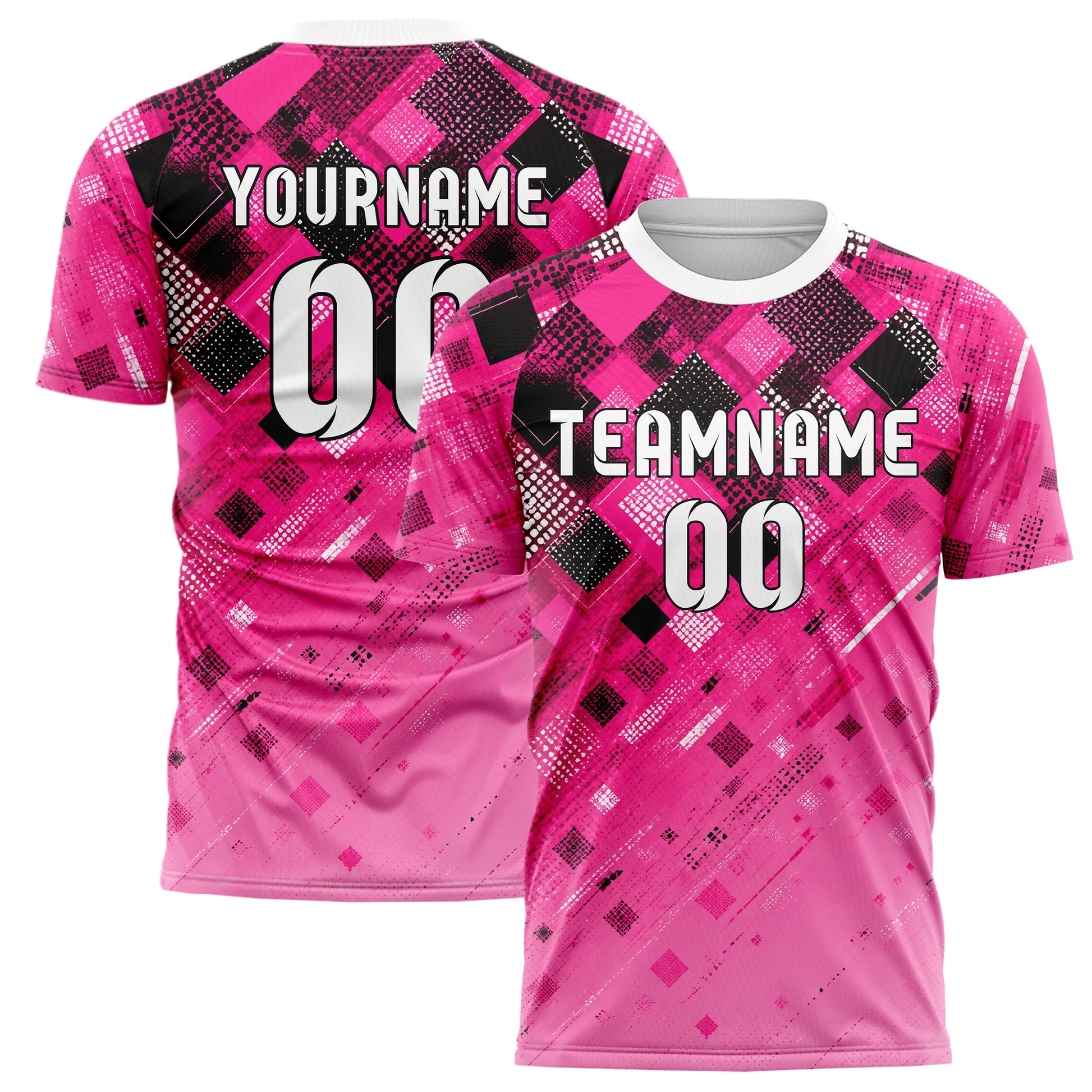 Hot Pink lebendiges Rauten dichter Verlauf von oben Design 01-0064 individuelles Fußballtrikot main