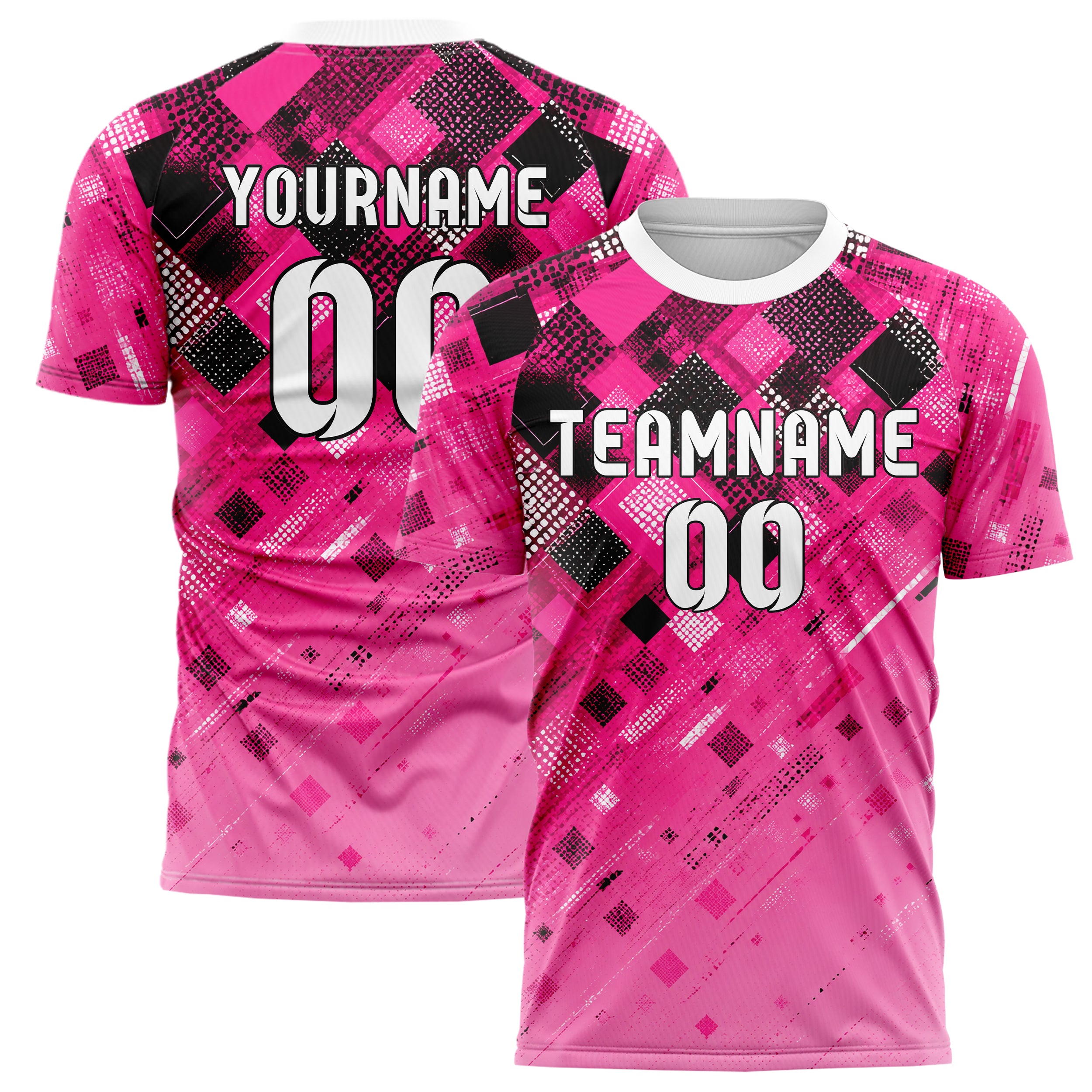Hot Pink lebendiges Rauten dichter Verlauf von oben Design 01-0064 individuelles Fußballtrikot main