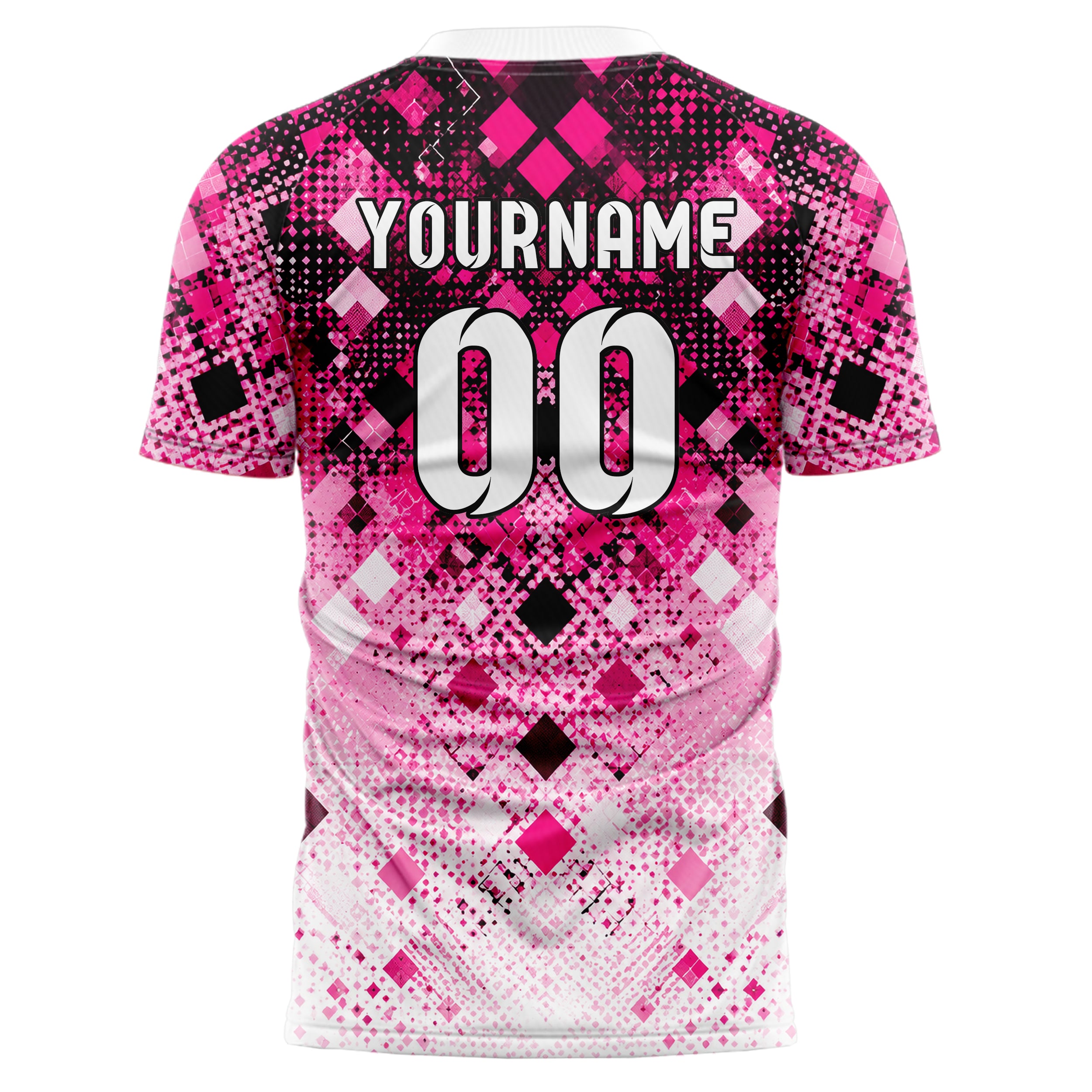 Hot Pink lebendiges Rauten dichter Verlauf von oben Design 01-0400 individuelles Fußballtrikot back