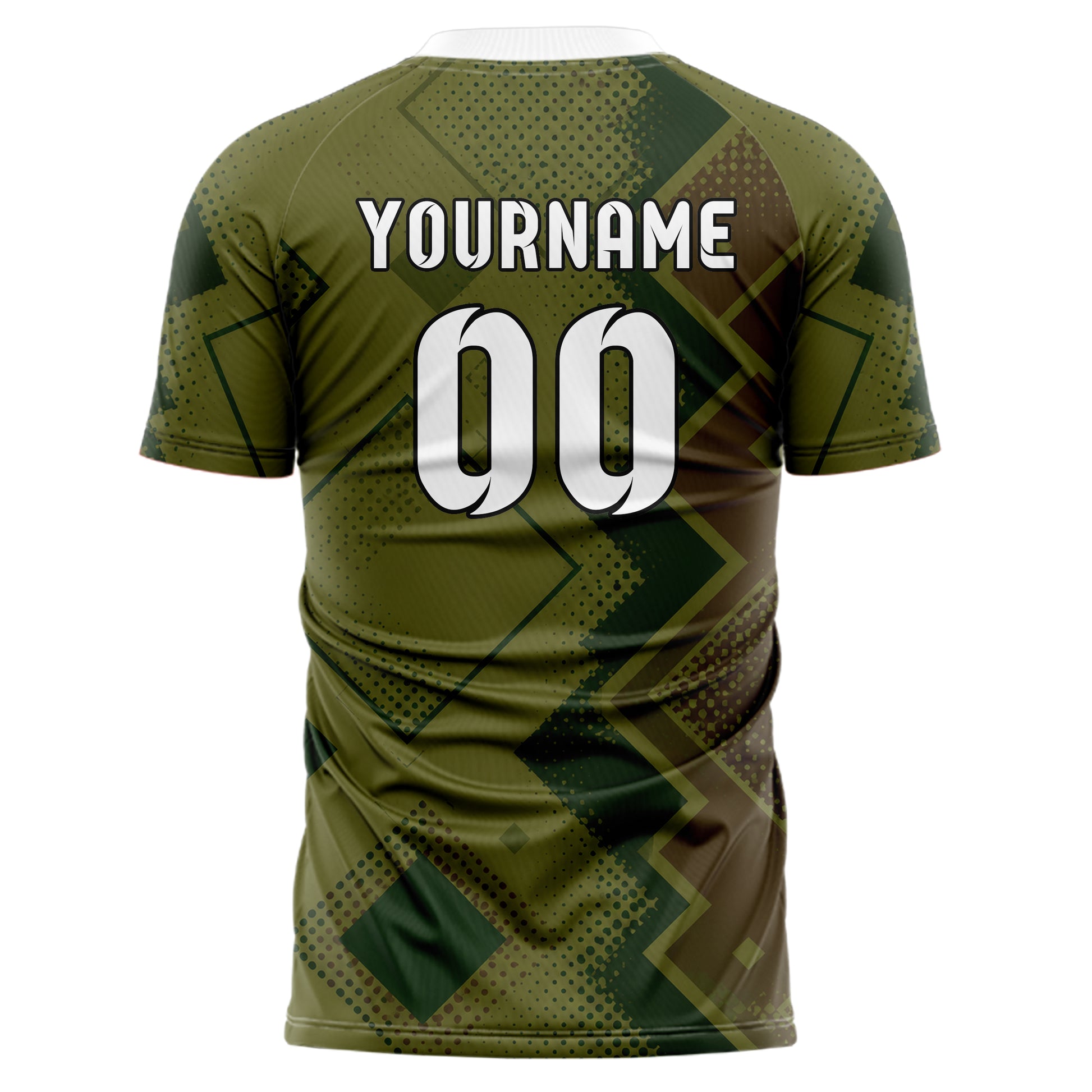 Olivgruen erdiges Rauten Square Grid Design 01-0197 individuelles Fußballtrikot back