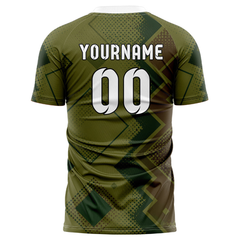 Olivgruen erdiges Rauten Square Grid Design 01-0197 individuelles Fußballtrikot back