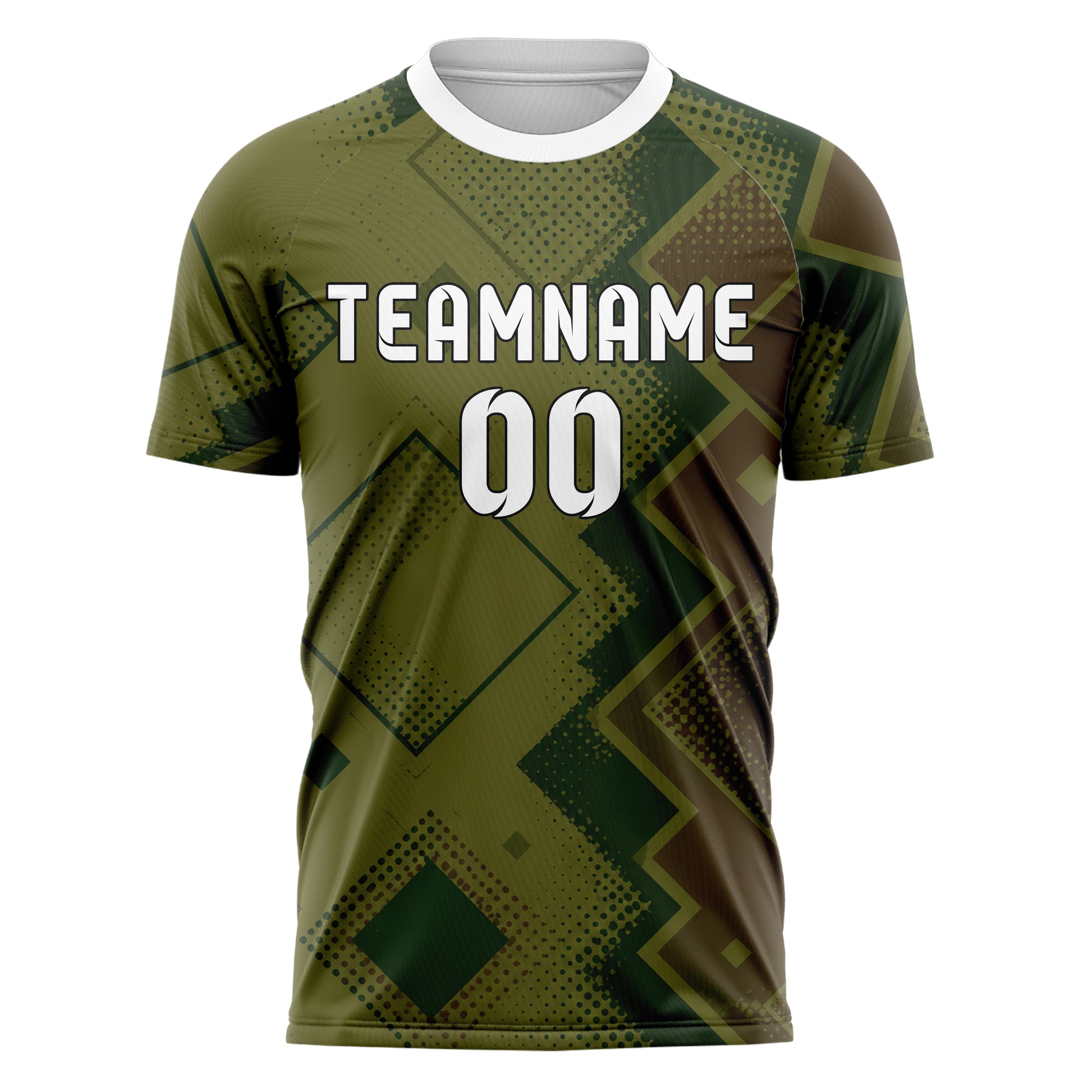 Olivgruen erdiges Rauten Square Grid Design 01-0197 individuelles Fußballtrikot front