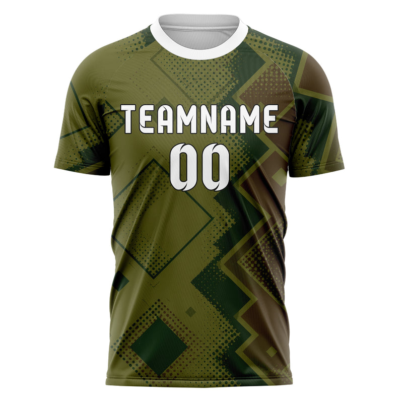 Olivgruen erdiges Rauten Square Grid Design 01-0197 individuelles Fußballtrikot front