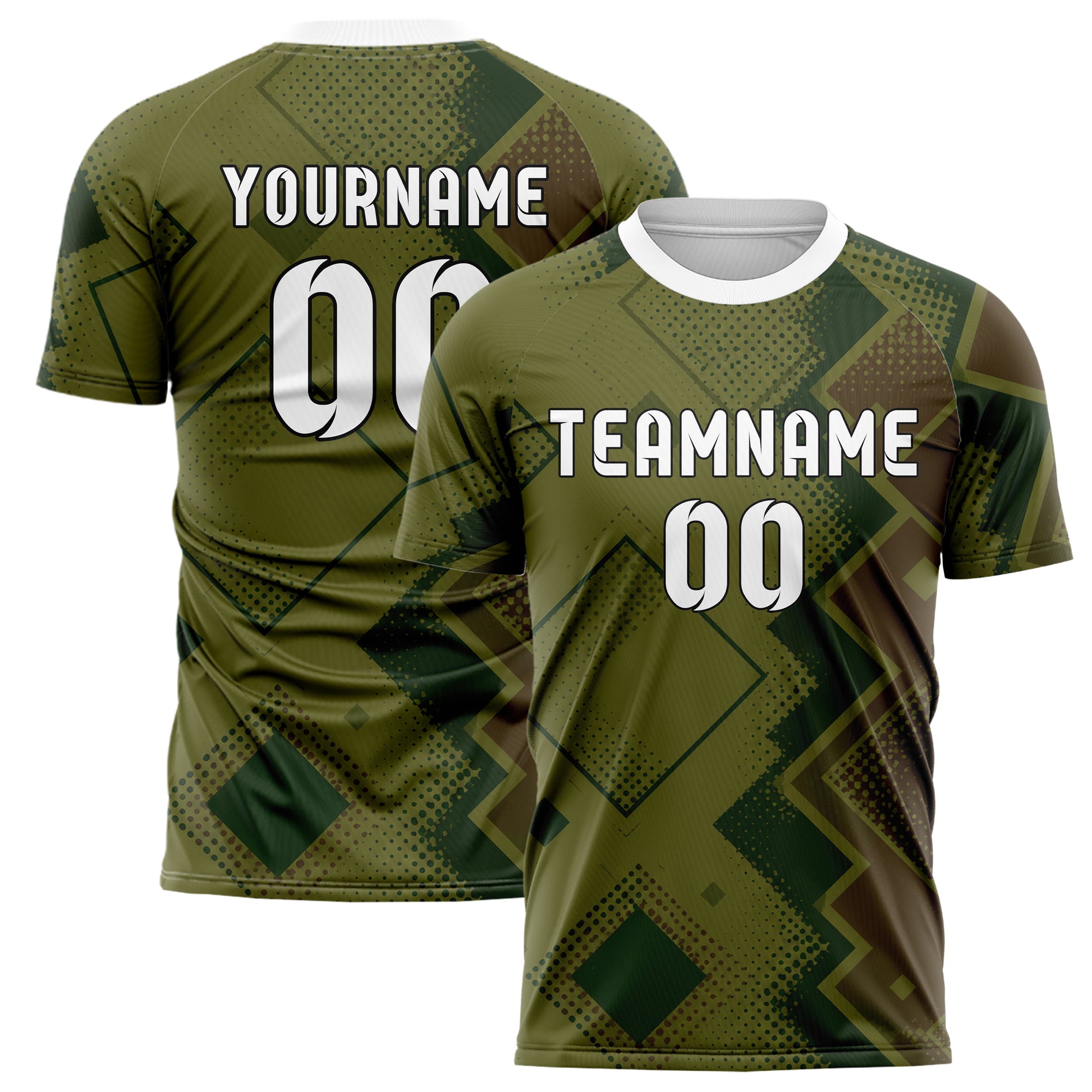 Olivgruen erdiges Rauten Square Grid Design 01-0197 individuelles Fußballtrikot main