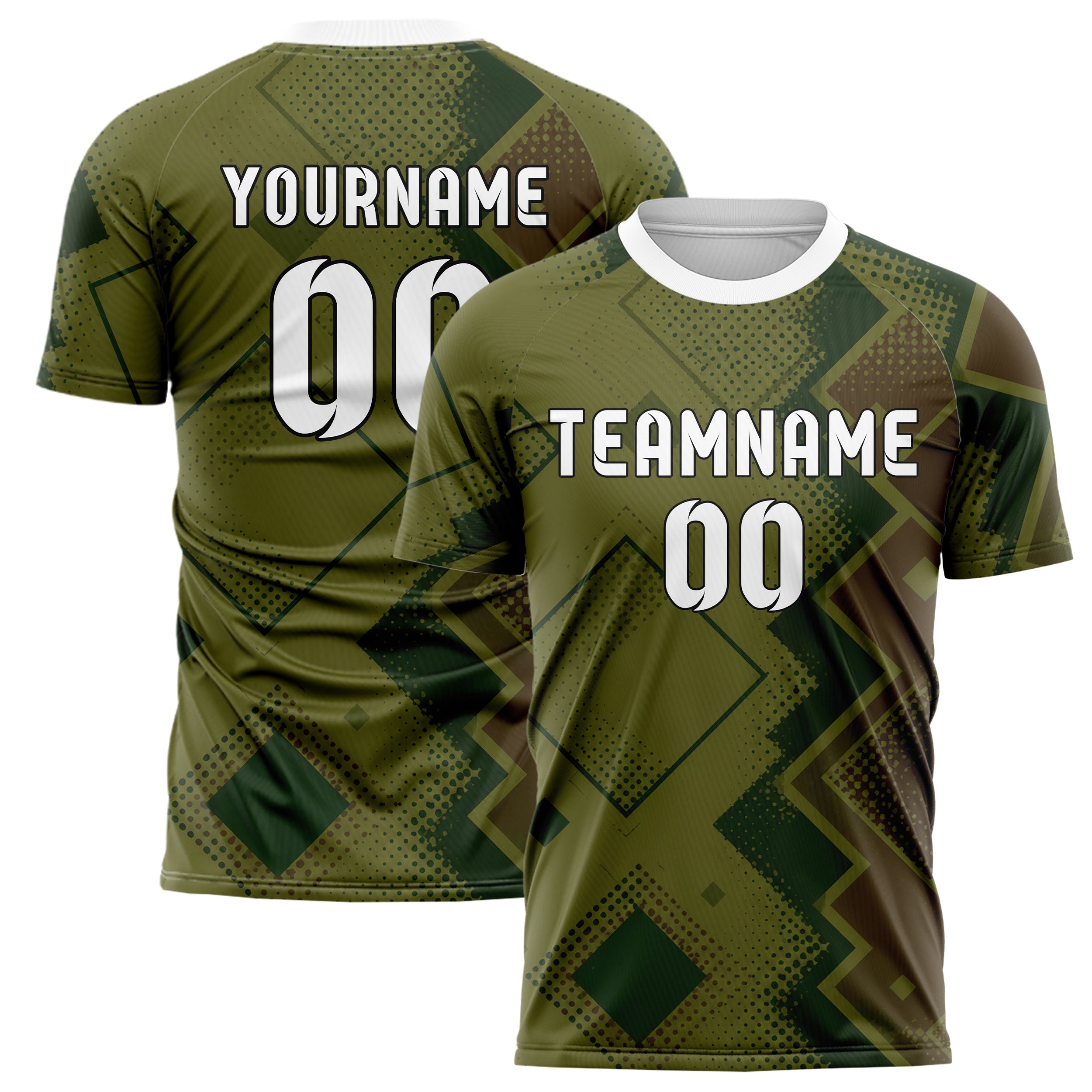 Olivgruen erdiges Rauten Square Grid Design 01-0197 individuelles Fußballtrikot main