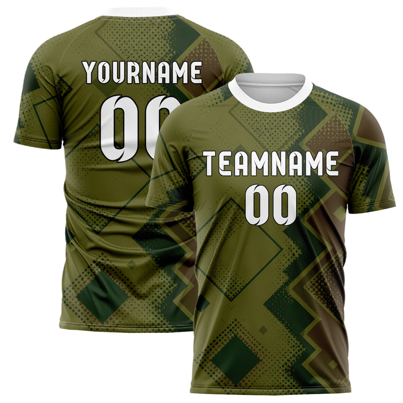 Olivgruen erdiges Rauten Square Grid Design 01-0197 individuelles Fußballtrikot main