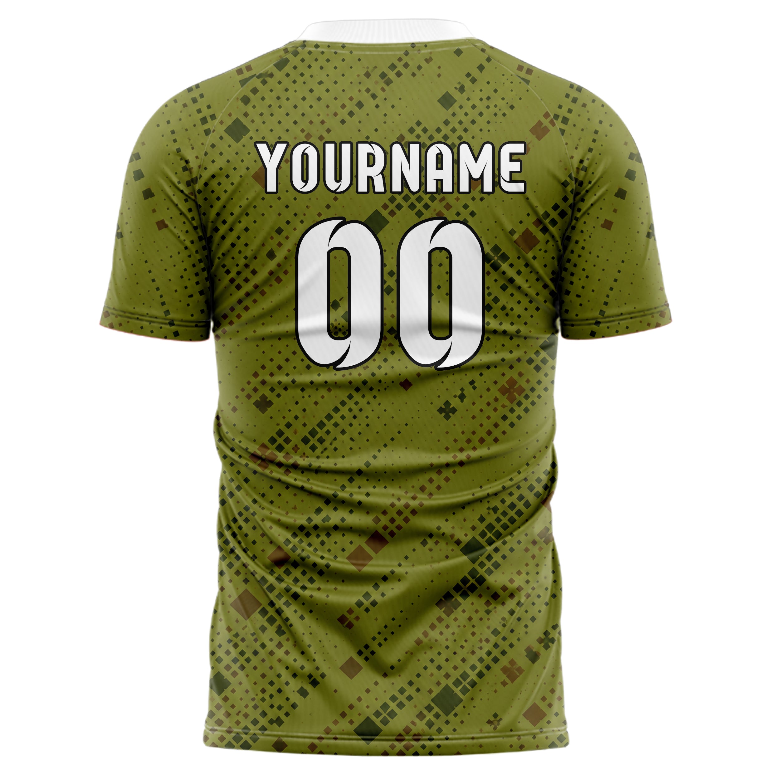 Olivgruen erdiges Rauten Square Grid Design 01-0437 individuelles Fußballtrikot back