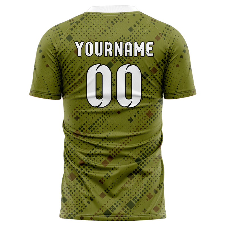 Olivgruen erdiges Rauten Square Grid Design 01-0437 individuelles Fußballtrikot back