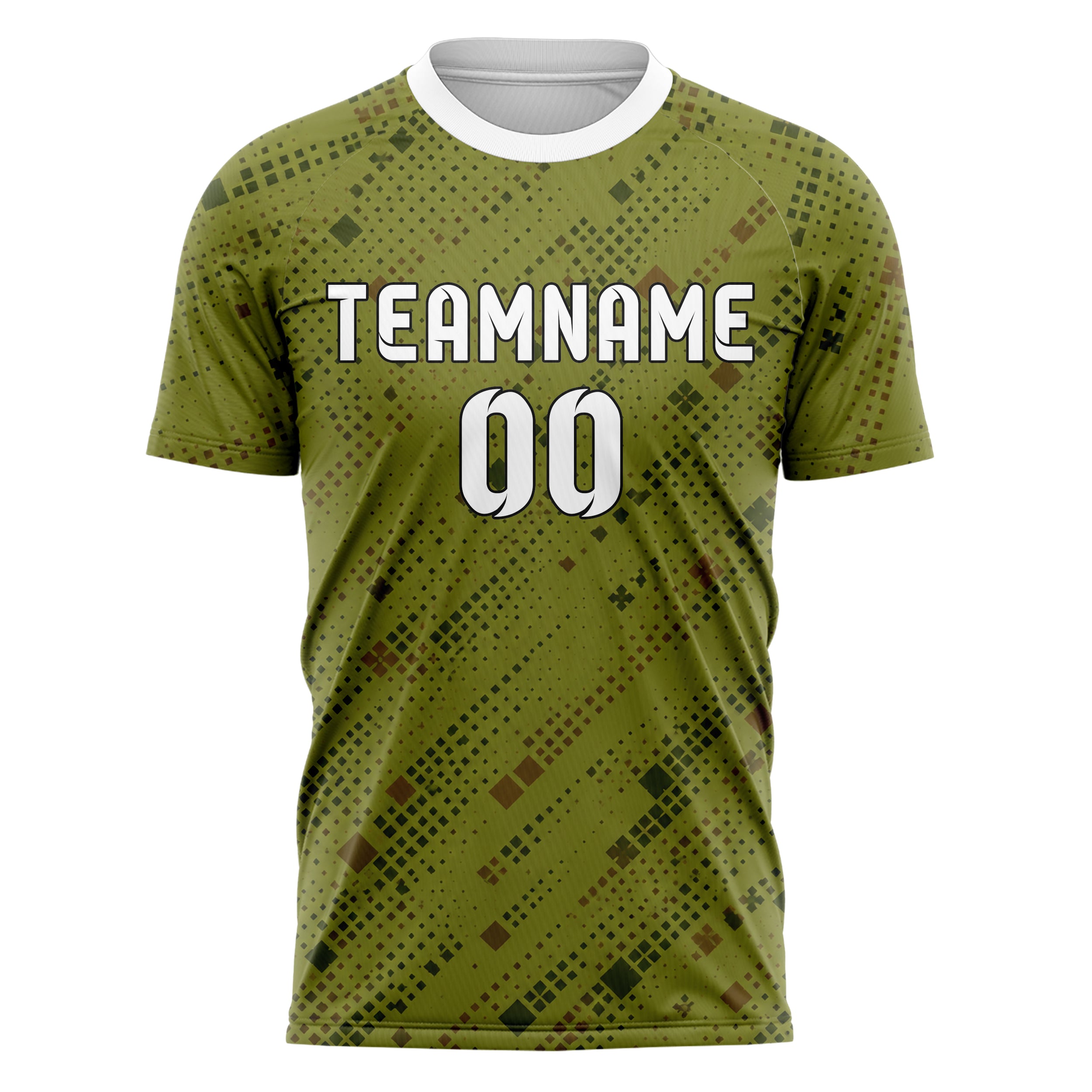 Olivgruen erdiges Rauten Square Grid Design 01-0437 individuelles Fußballtrikot front
