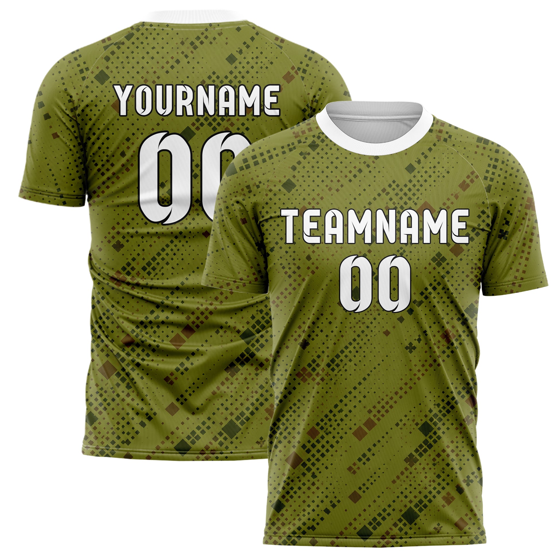 Olivgruen erdiges Rauten Square Grid Design 01-0437 individuelles Fußballtrikot main