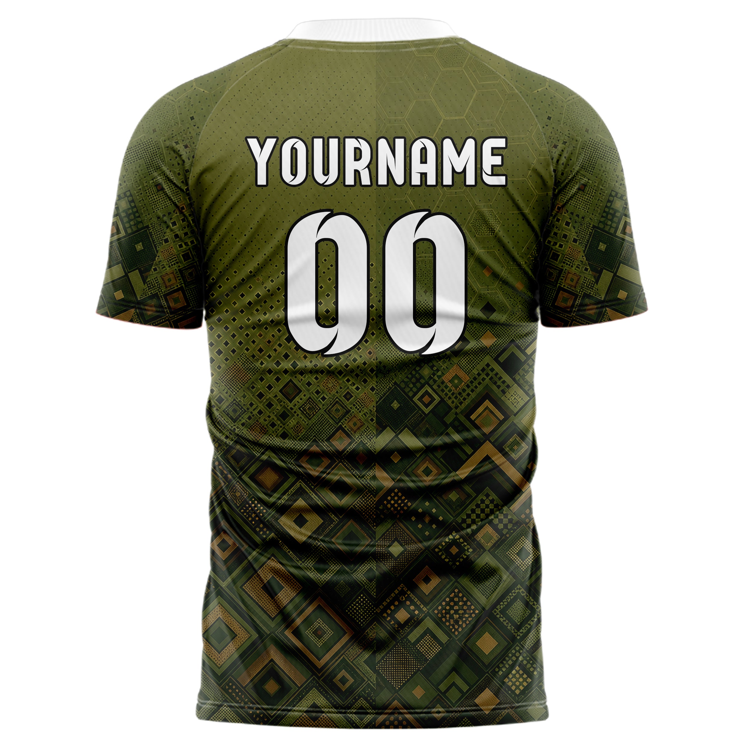 Olivgruen erdiges Rauten dichter Verlauf von unten Design 01-0167 individuelles Fußballtrikot back