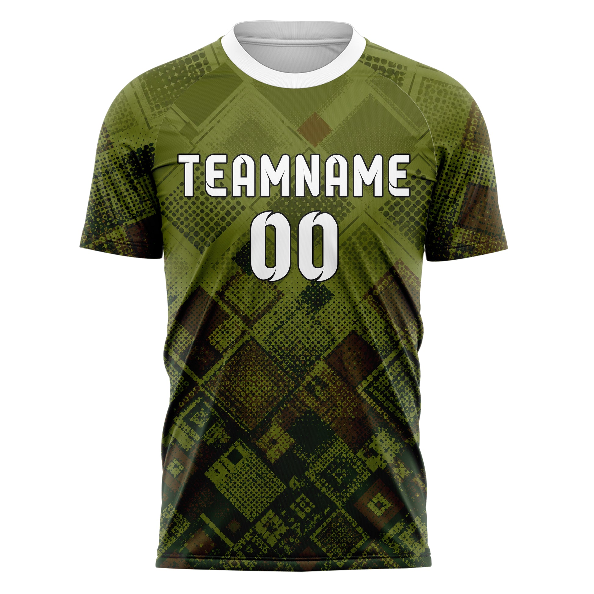 Olivgruen erdiges Rauten dichter Verlauf von unten Design 01-0215 individuelles Fußballtrikot front