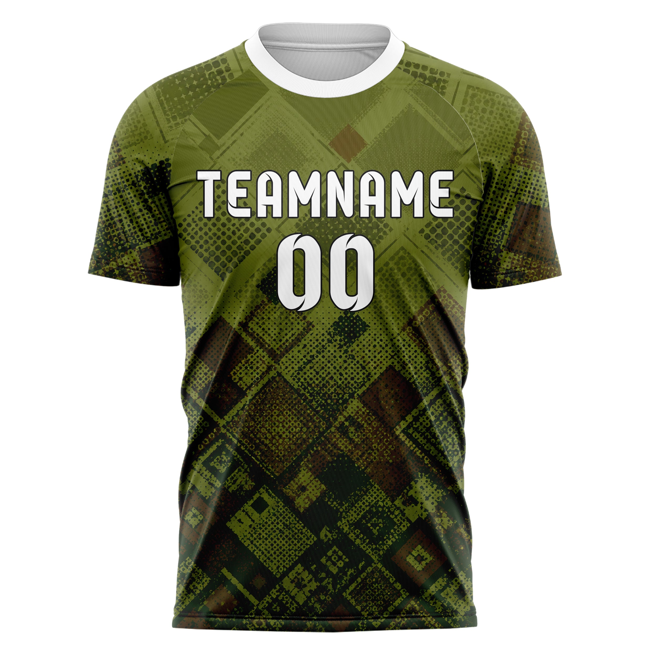 Olivgruen erdiges Rauten dichter Verlauf von unten Design 01-0215 individuelles Fußballtrikot front