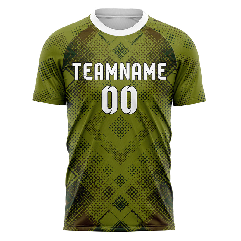 Olivgruen erdiges Rauten radialer Center Fade Design 01-0425 individuelles Fußballtrikot front