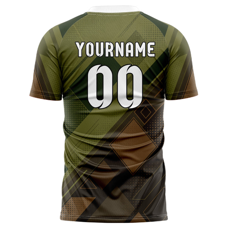 Olivgruen erdiges Rauten diagonale Tessellation Design 01-0050 individuelles Fußballtrikot back