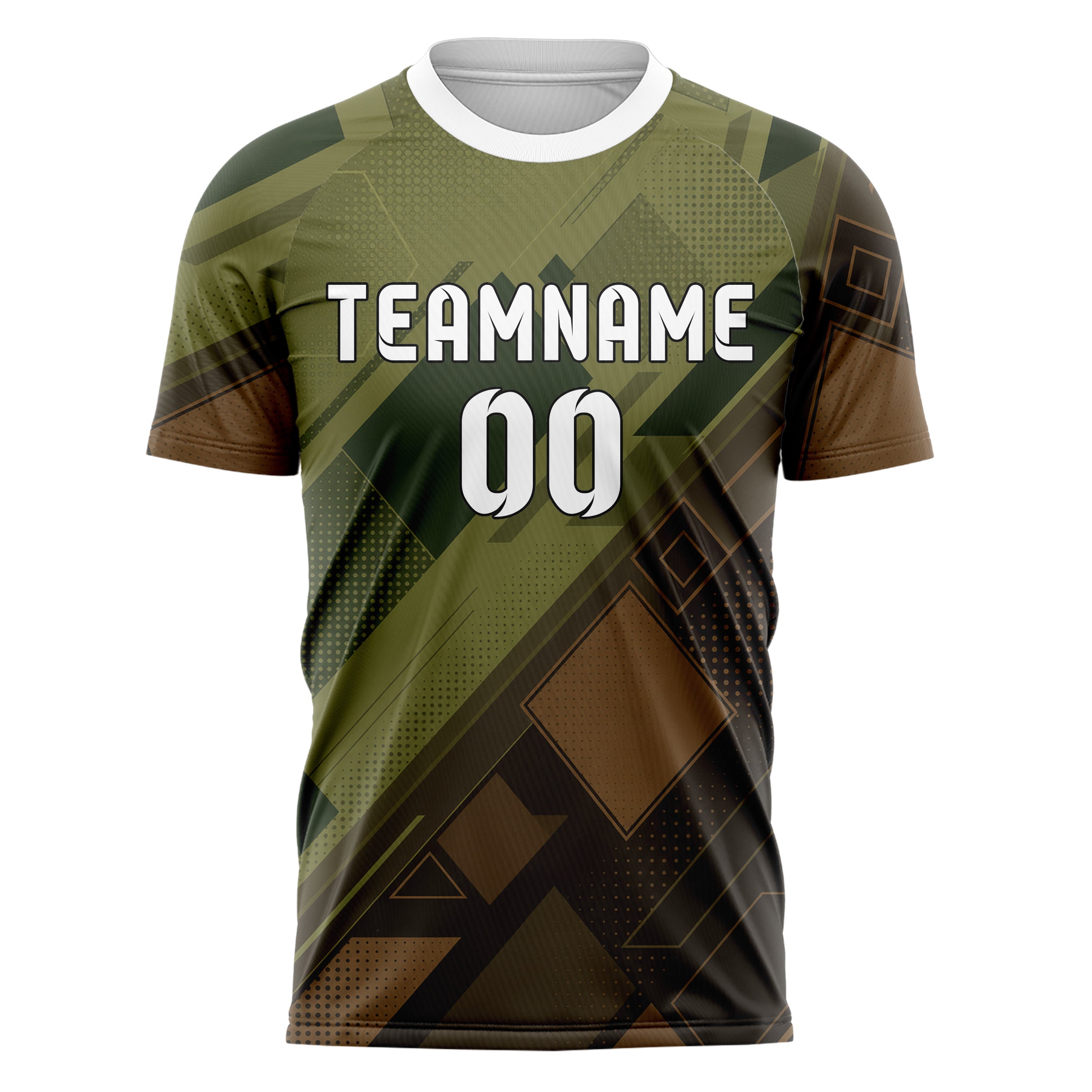 Olivgruen erdiges Rauten diagonale Tessellation Design 01-0050 individuelles Fußballtrikot front