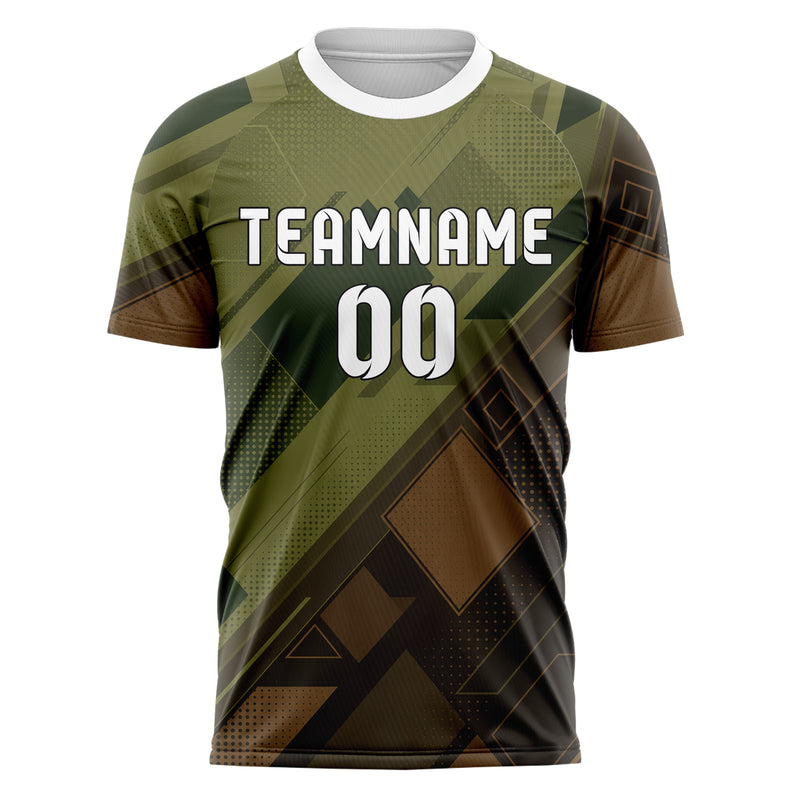 Olivgruen erdiges Rauten diagonale Tessellation Design 01-0050 individuelles Fußballtrikot front
