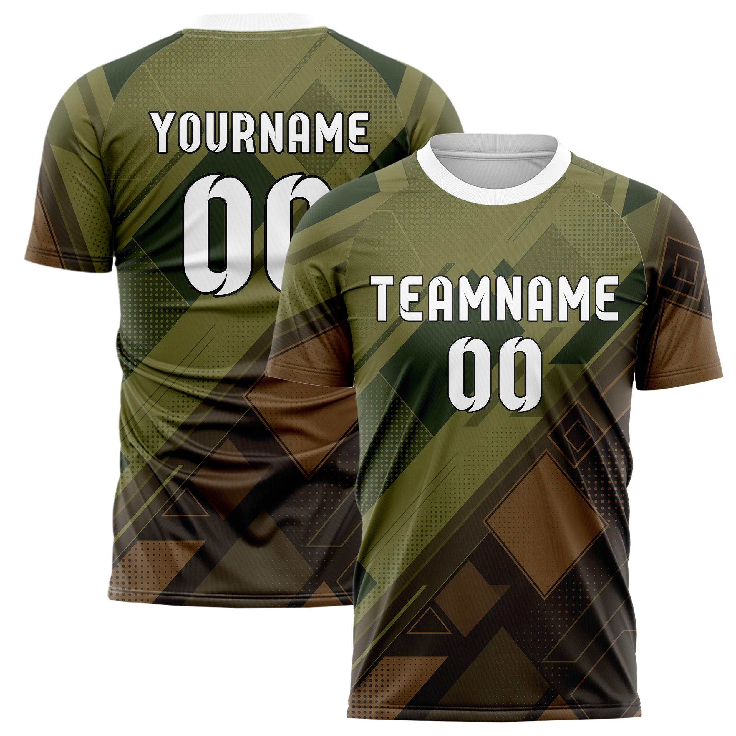 Olivgruen erdiges Rauten diagonale Tessellation Design 01-0050 individuelles Fußballtrikot main