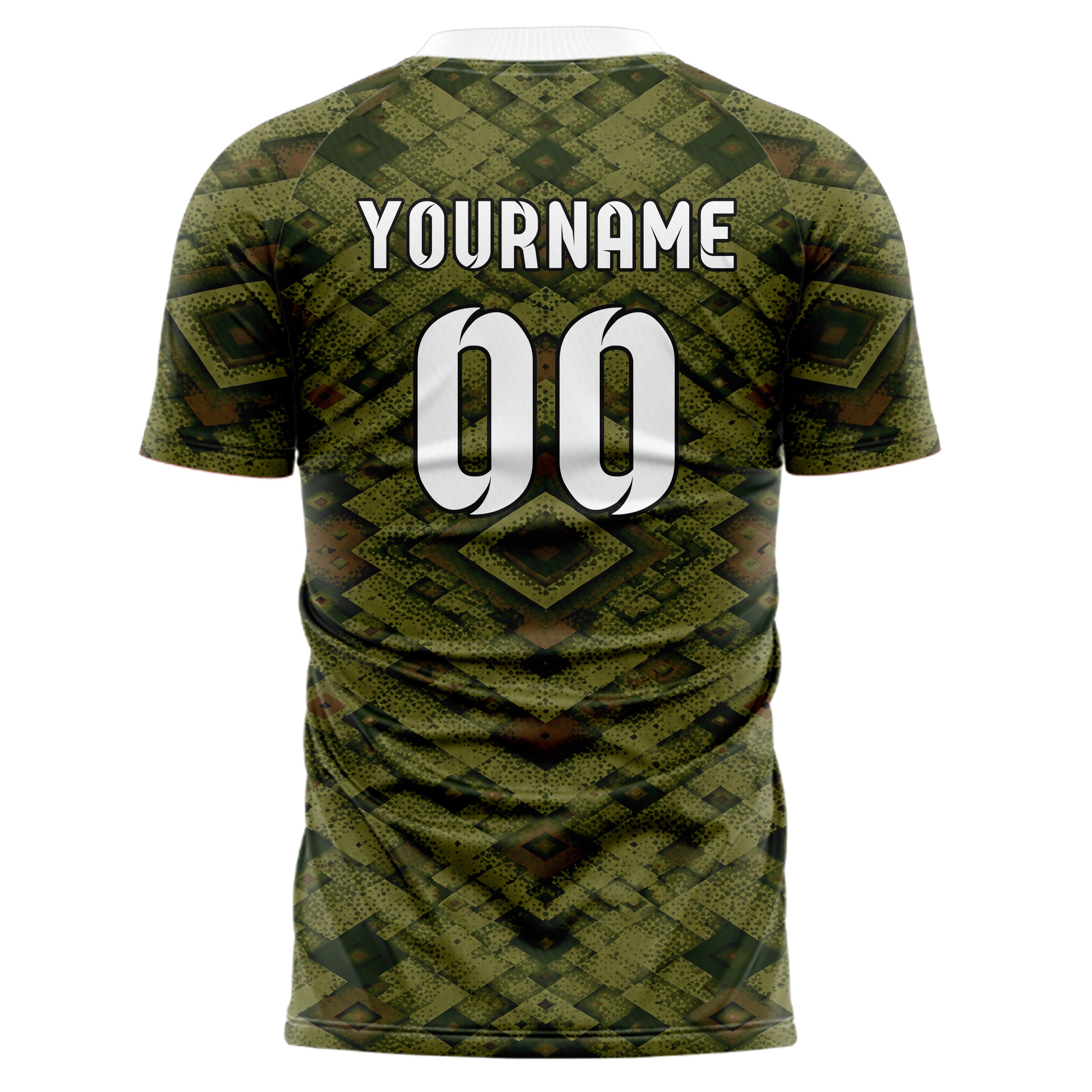 Olivgruen erdiges Rauten Layered 3D Rhombus Design 01-0155 individuelles Fußballtrikot back