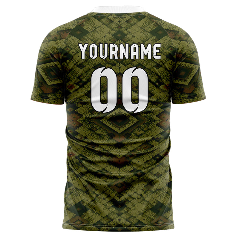Olivgruen erdiges Rauten Layered 3D Rhombus Design 01-0155 individuelles Fußballtrikot back