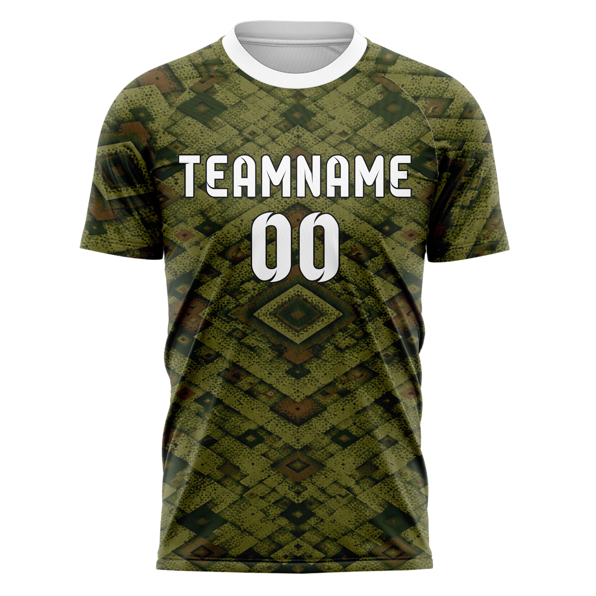 Olivgruen erdiges Rauten Layered 3D Rhombus Design 01-0155 individuelles Fußballtrikot front