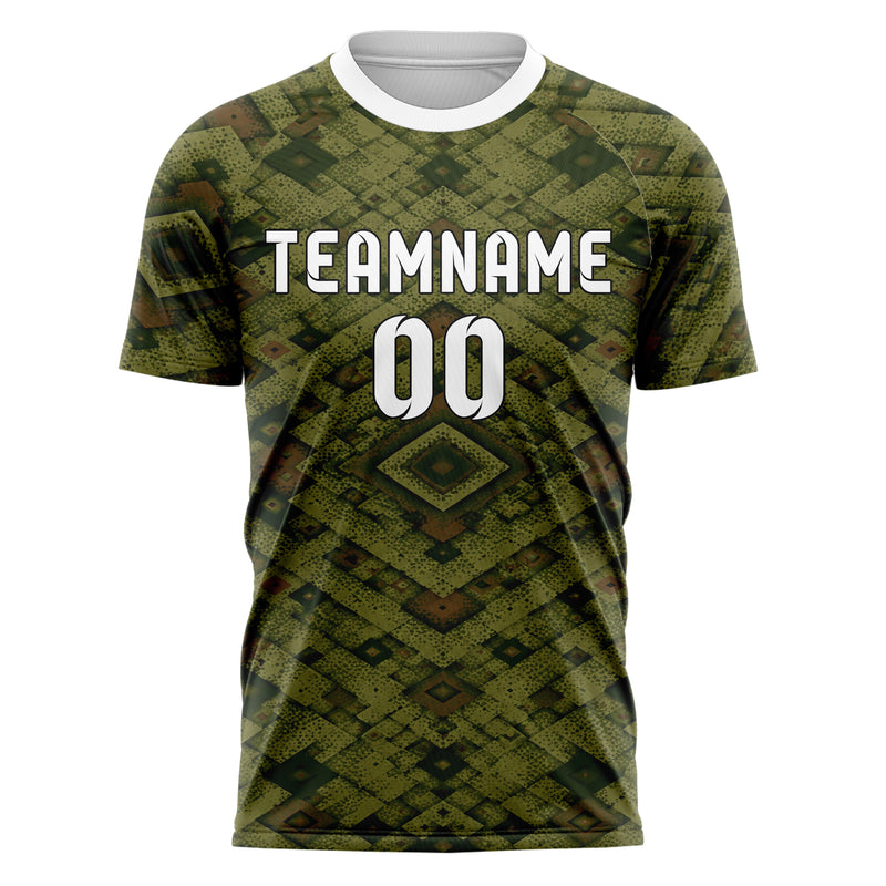 Olivgruen erdiges Rauten Layered 3D Rhombus Design 01-0155 individuelles Fußballtrikot front
