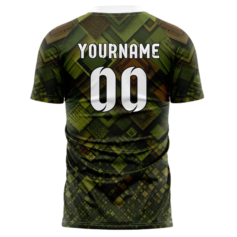 Olivgruen erdiges Rauten Layered 3D Rhombus Design 01-0179 individuelles Fußballtrikot back