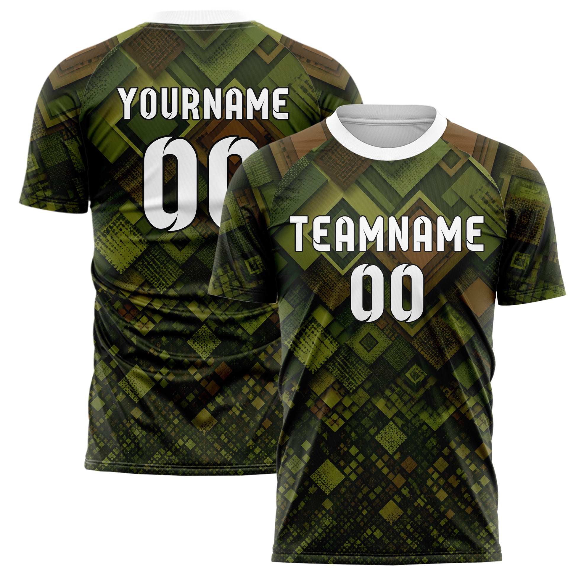 Olivgruen erdiges Rauten Layered 3D Rhombus Design 01-0179 individuelles Fußballtrikot main