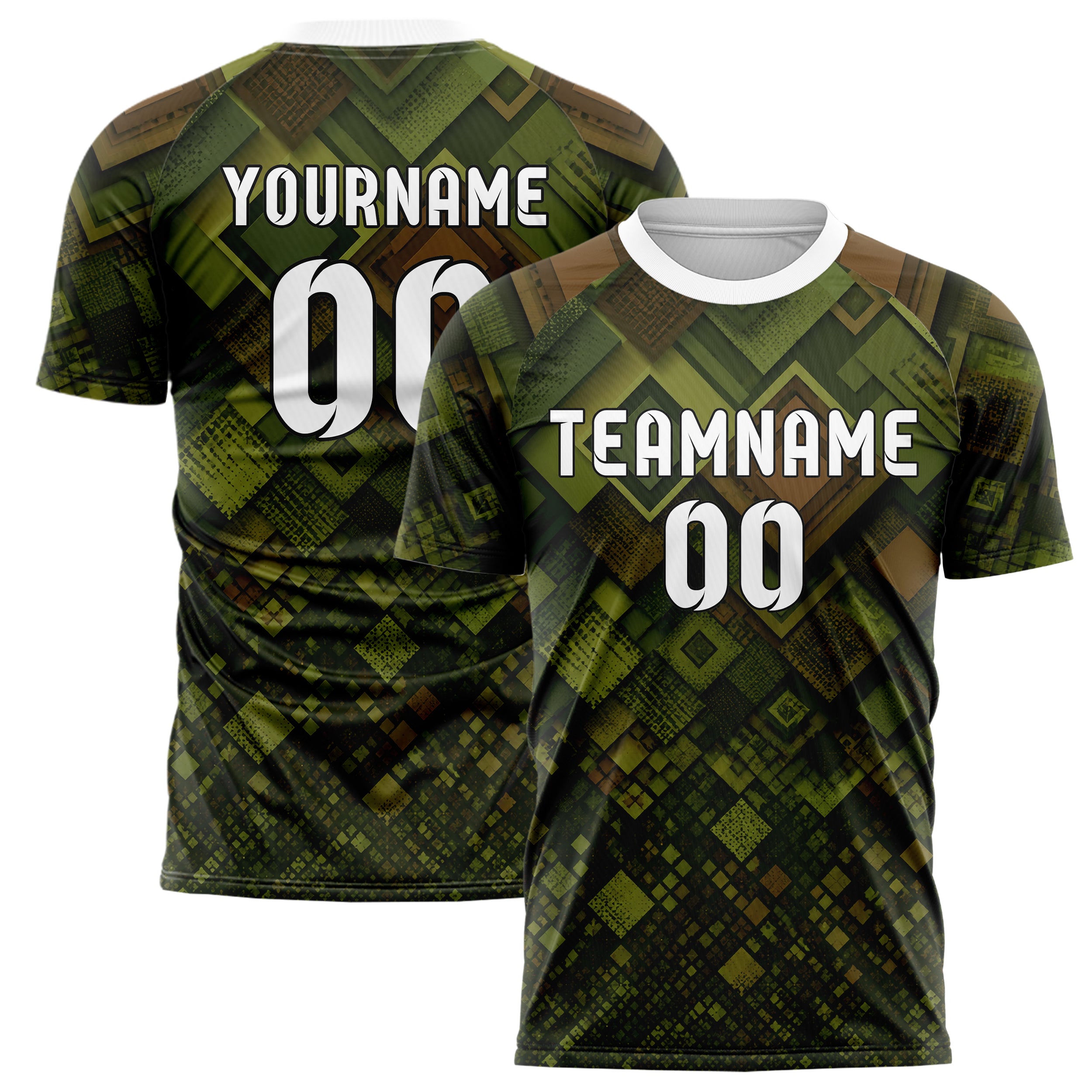 Olivgruen erdiges Rauten Layered 3D Rhombus Design 01-0179 individuelles Fußballtrikot main