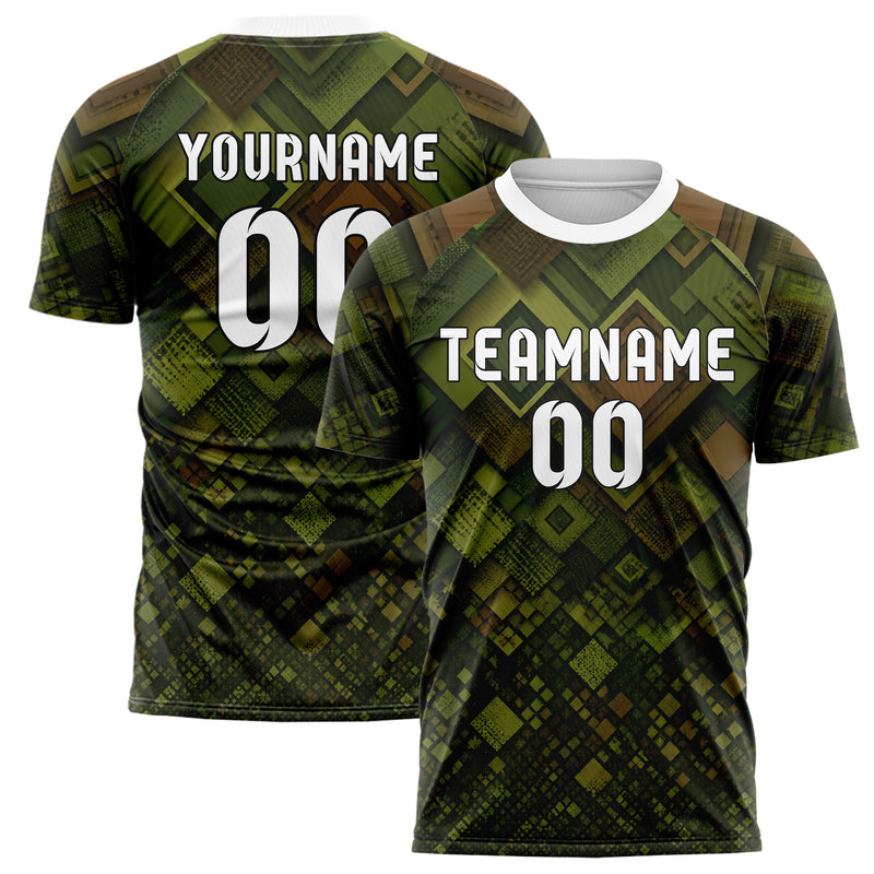 Olivgruen erdiges Rauten Layered 3D Rhombus Design 01-0179 individuelles Fußballtrikot main