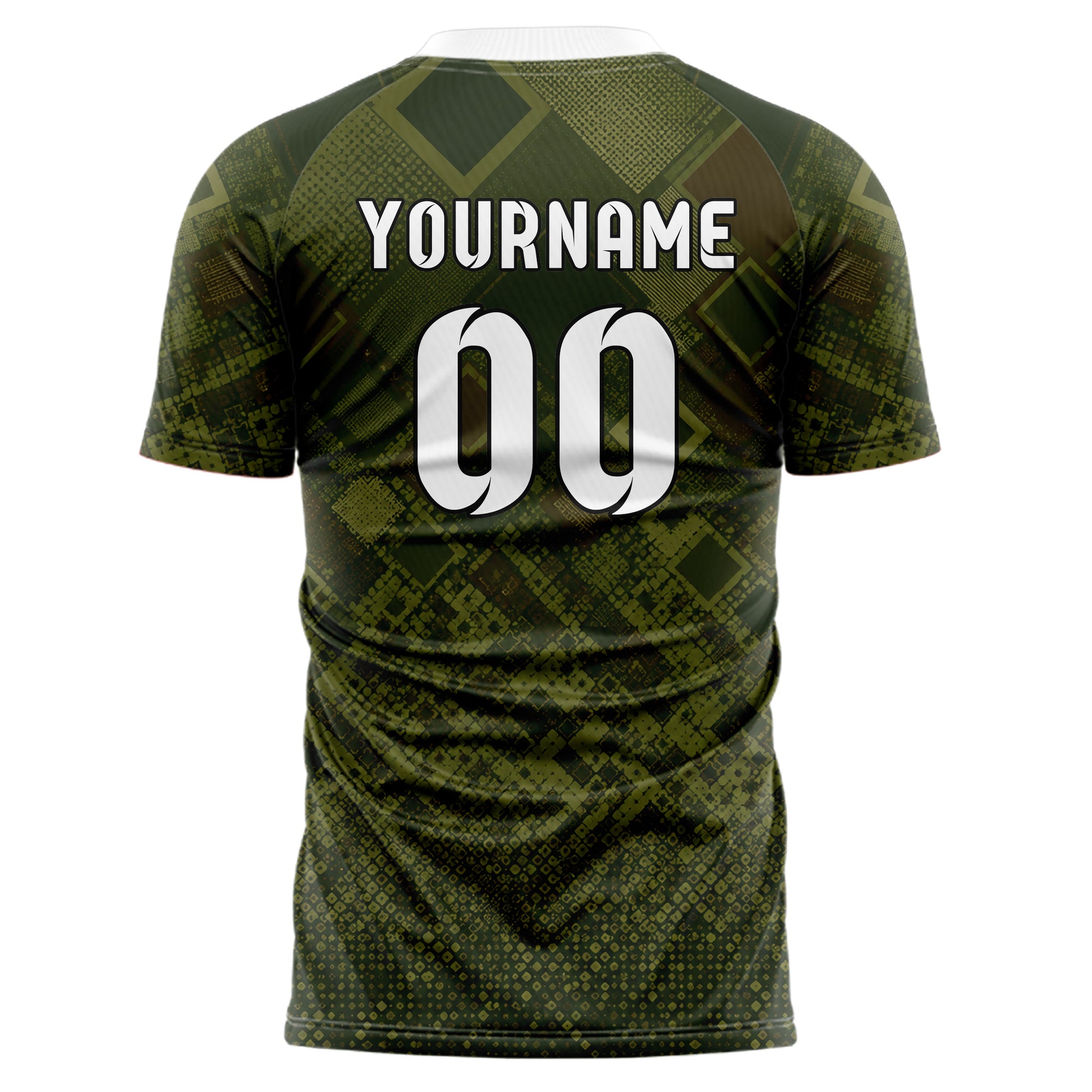 Olivgruen erdiges Rauten Micro to Macro Gradient Design 01-0116 individuelles Fußballtrikot back