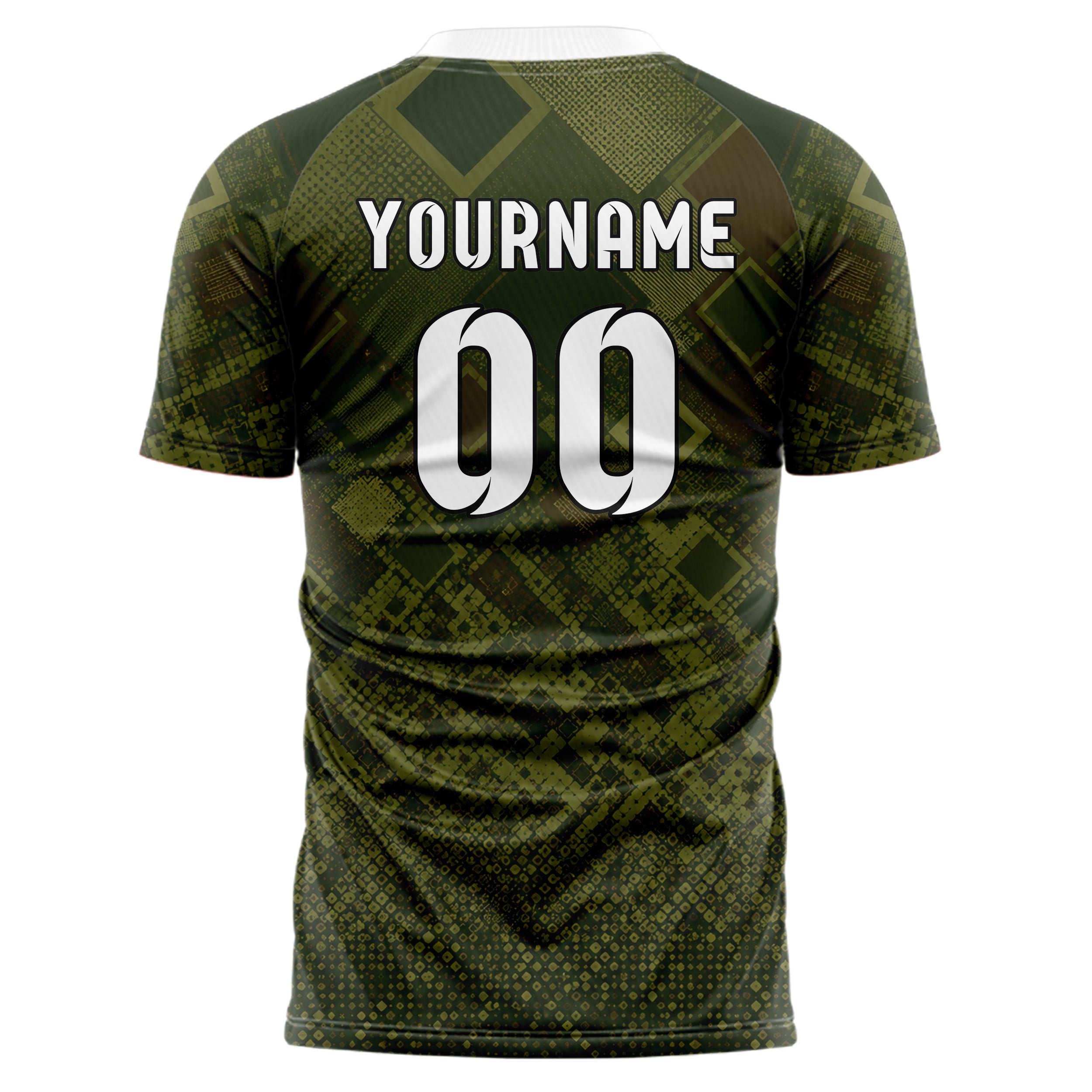 Olivgruen erdiges Rauten Micro to Macro Gradient Design 01-0116 individuelles Fußballtrikot back