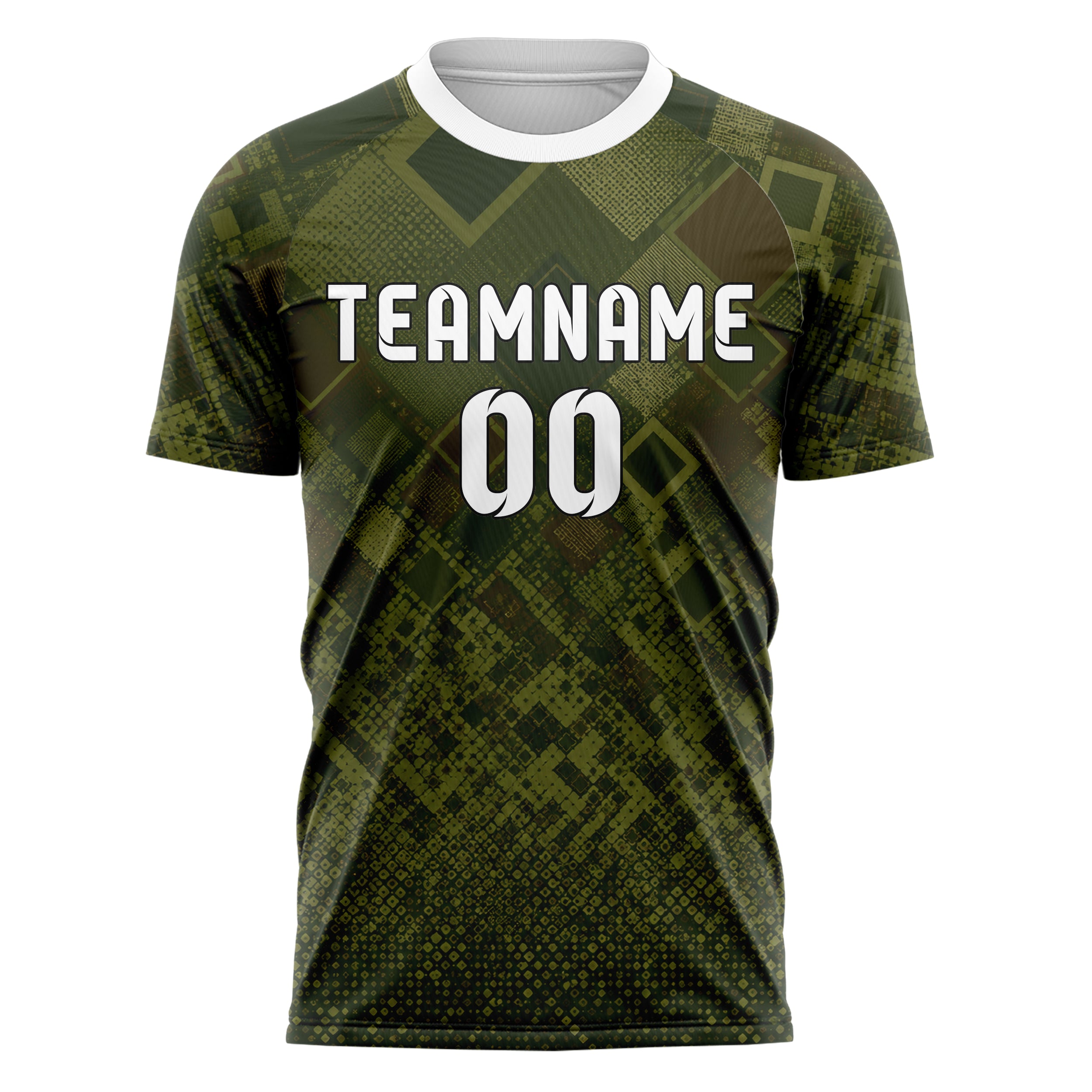 Olivgruen erdiges Rauten Micro to Macro Gradient Design 01-0116 individuelles Fußballtrikot front