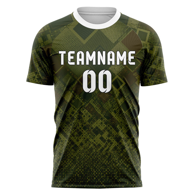 Olivgruen erdiges Rauten Micro to Macro Gradient Design 01-0116 individuelles Fußballtrikot front