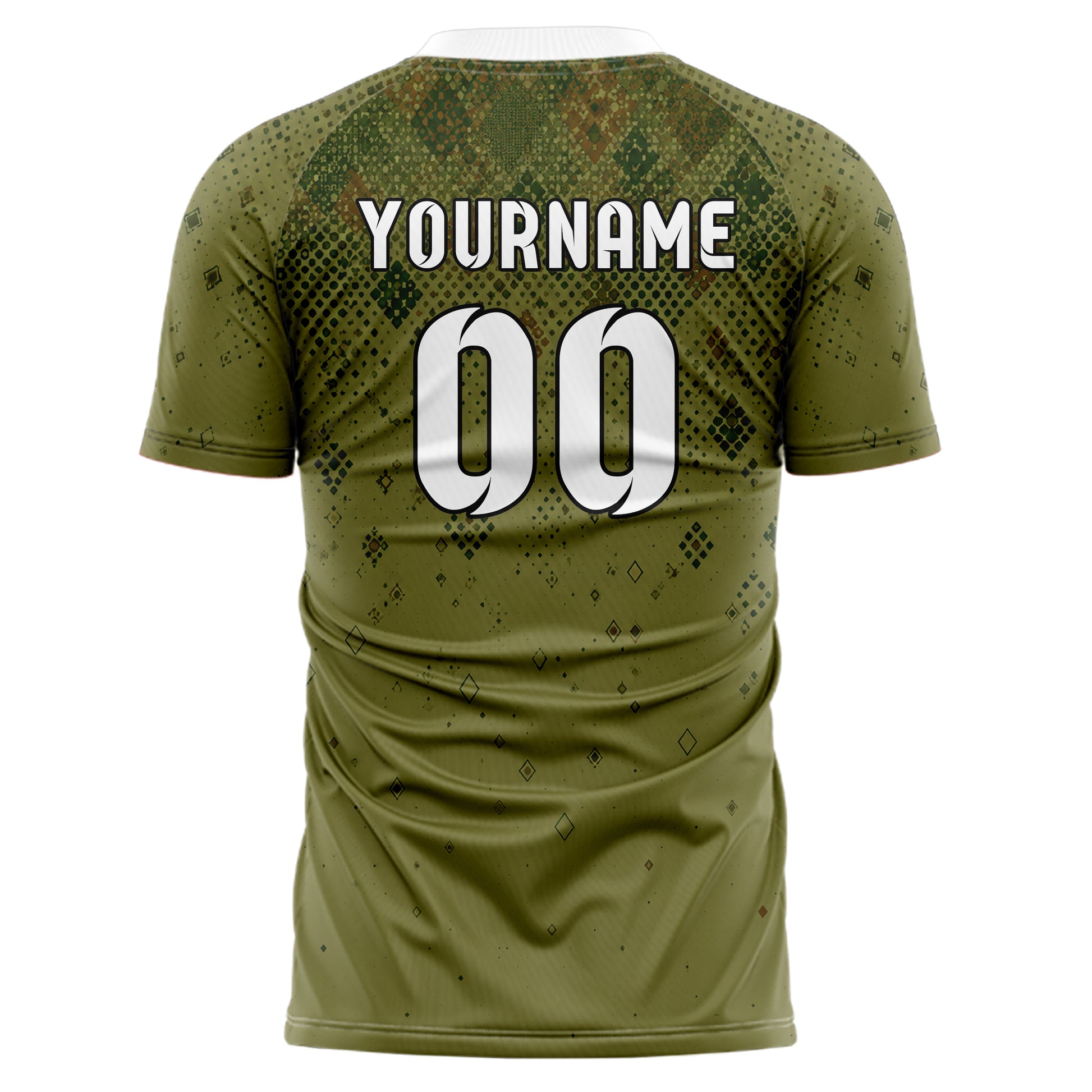 Olivgruen erdiges Rauten dichter Verlauf von oben Design 01-0224 individuelles Fußballtrikot back