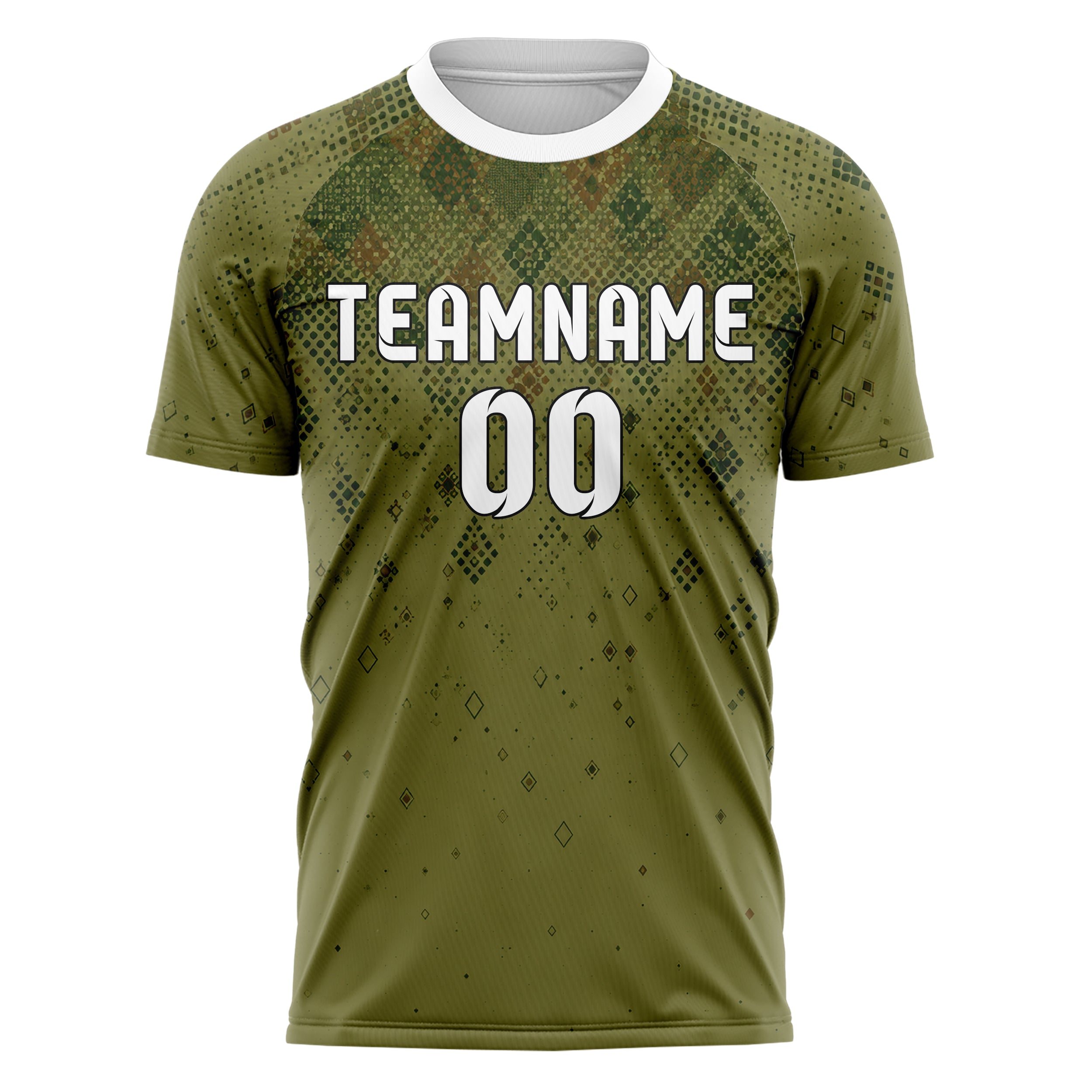 Olivgruen erdiges Rauten dichter Verlauf von oben Design 01-0224 individuelles Fußballtrikot front