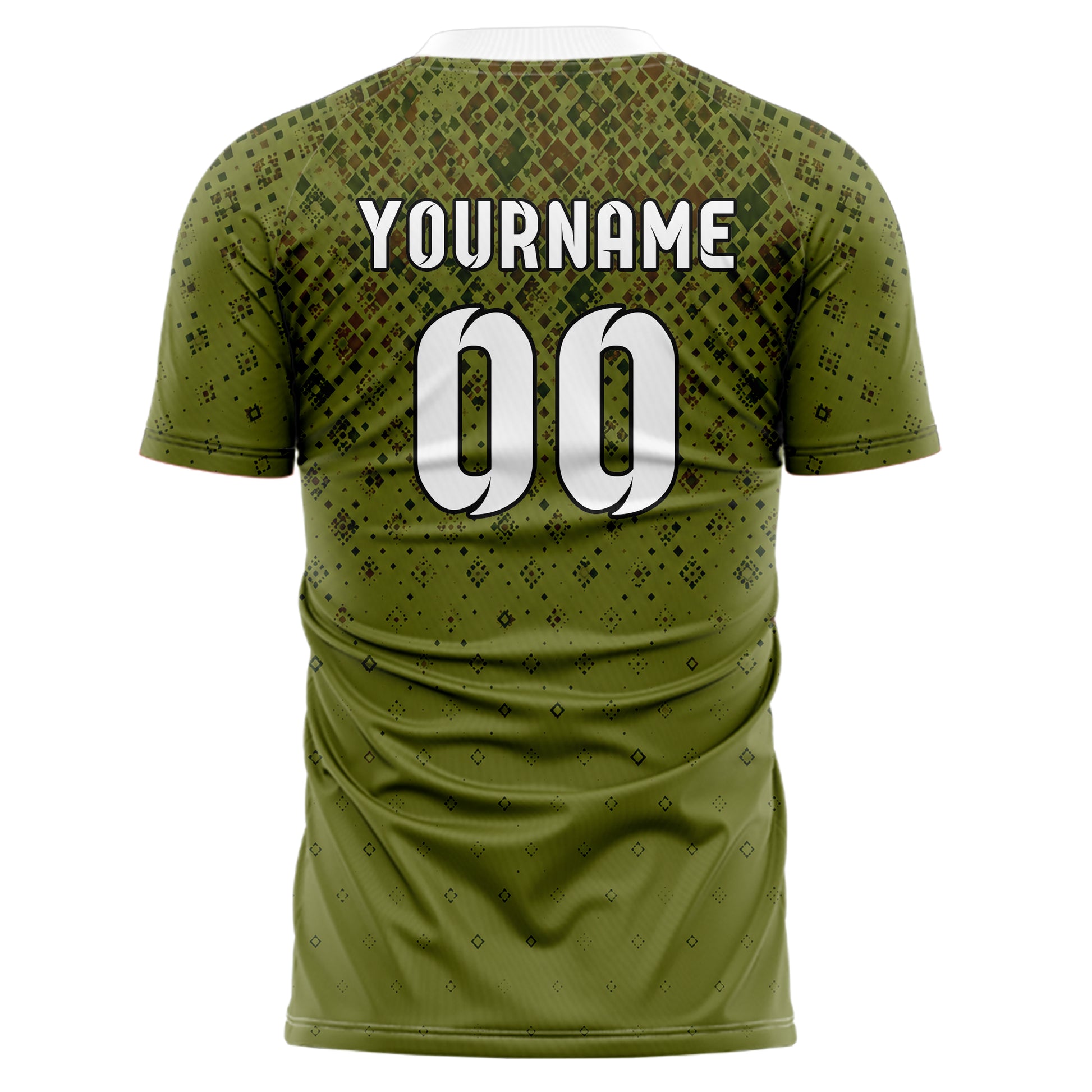 Olivgruen erdiges Rauten dichter Verlauf von oben Design 01-0368 individuelles Fußballtrikot back