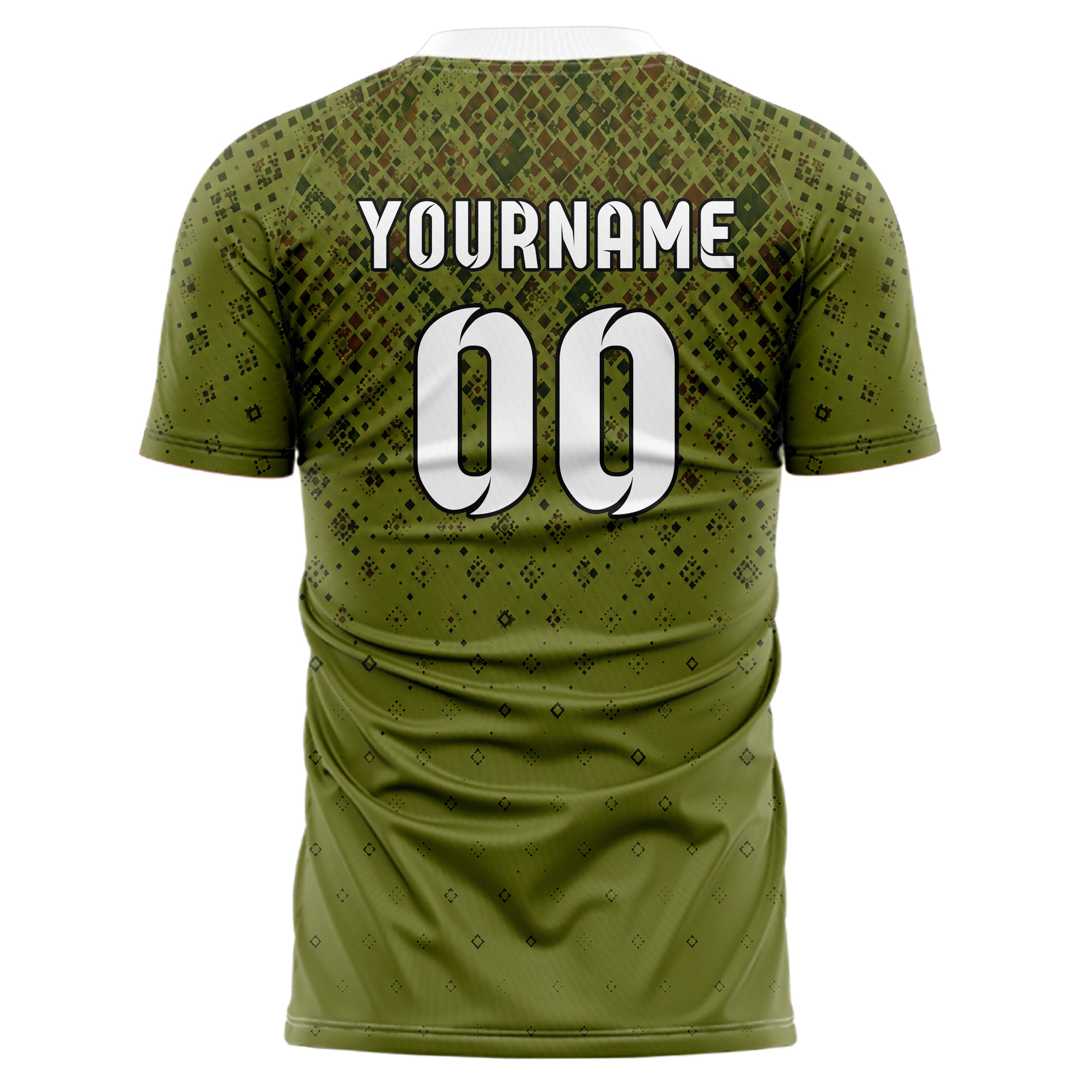Olivgruen erdiges Rauten dichter Verlauf von oben Design 01-0368 individuelles Fußballtrikot back