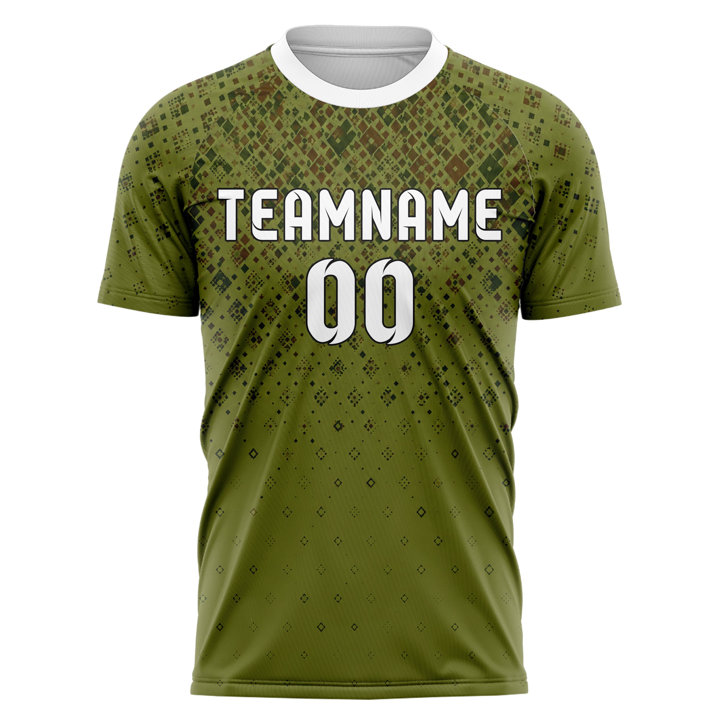 Olivgruen erdiges Rauten dichter Verlauf von oben Design 01-0368 individuelles Fußballtrikot front